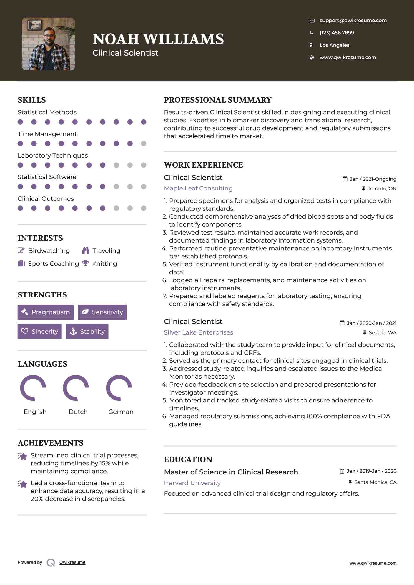Clinical Scientist Resume Example