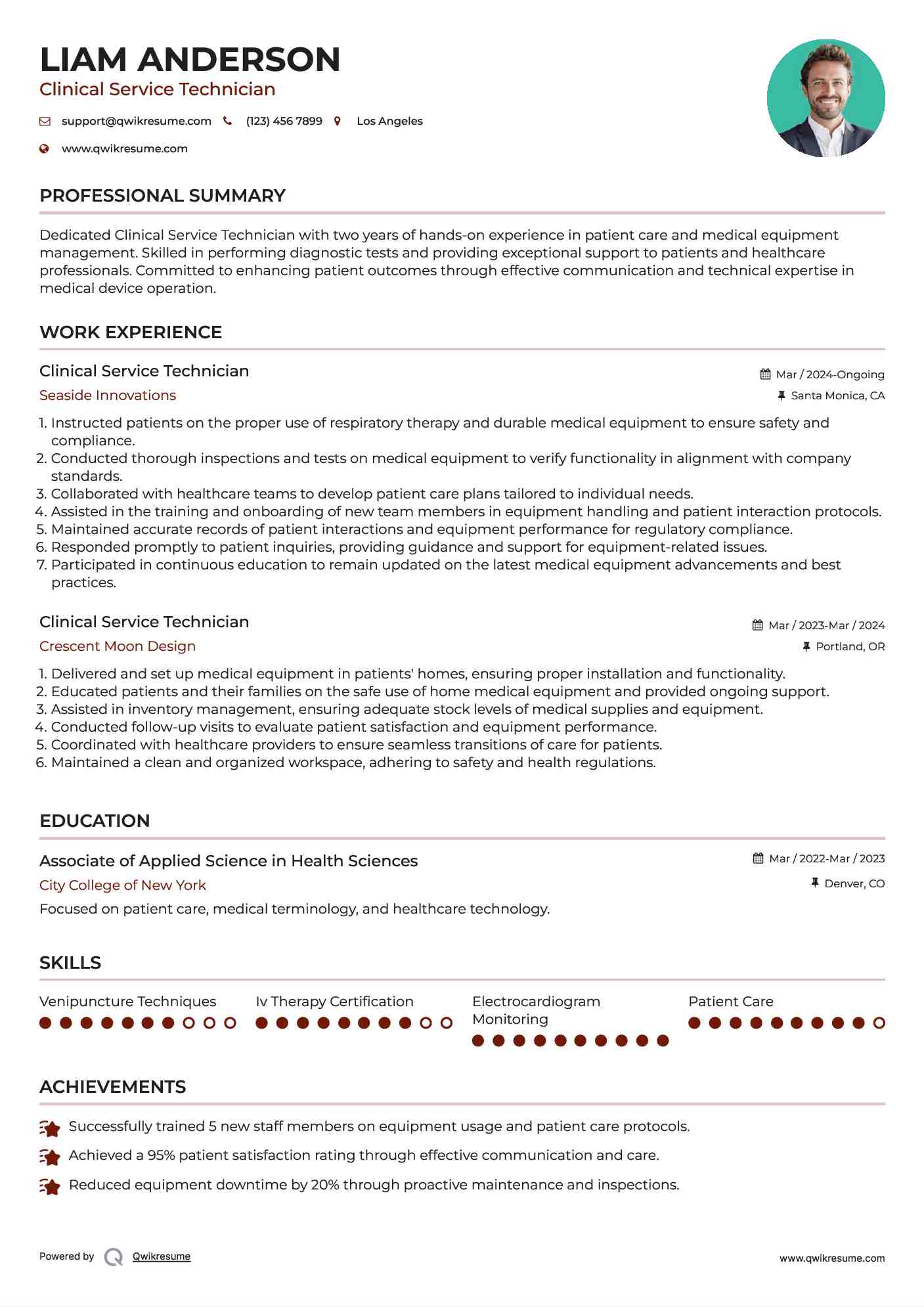 Clinical Service Technician Resume Format