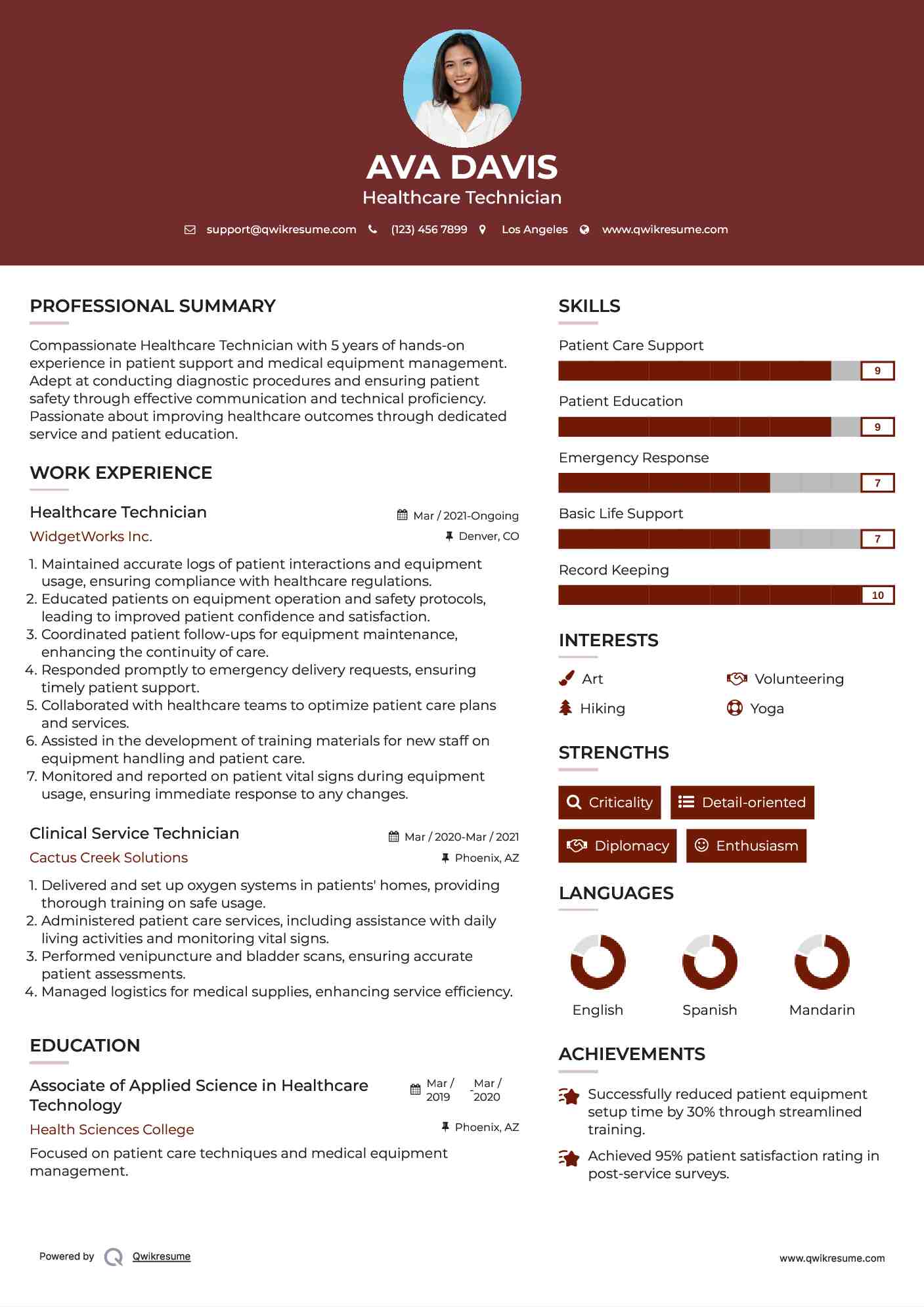 Healthcare Technician Resume Sample
