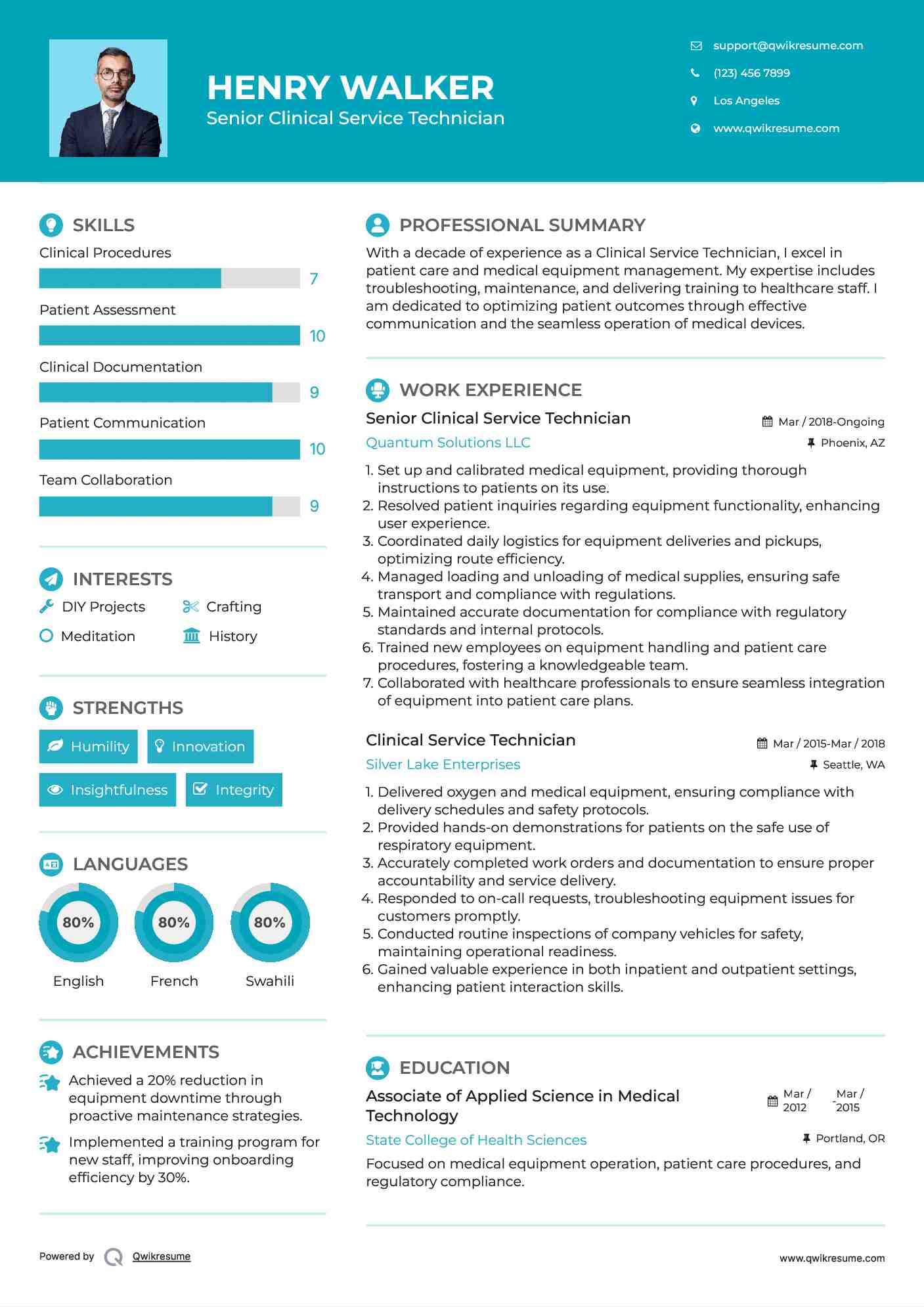Senior Clinical Service Technician Resume Format