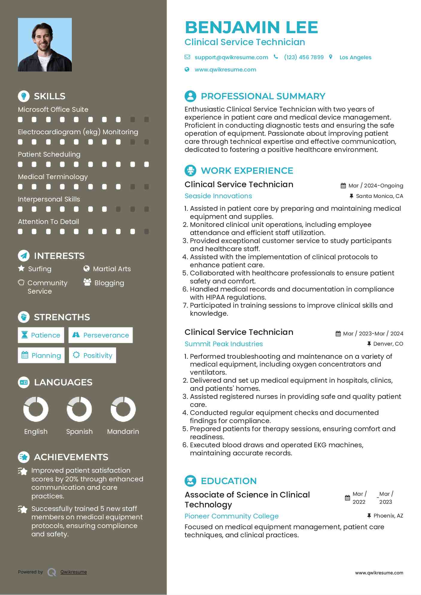 Clinical Service Technician Resume Model