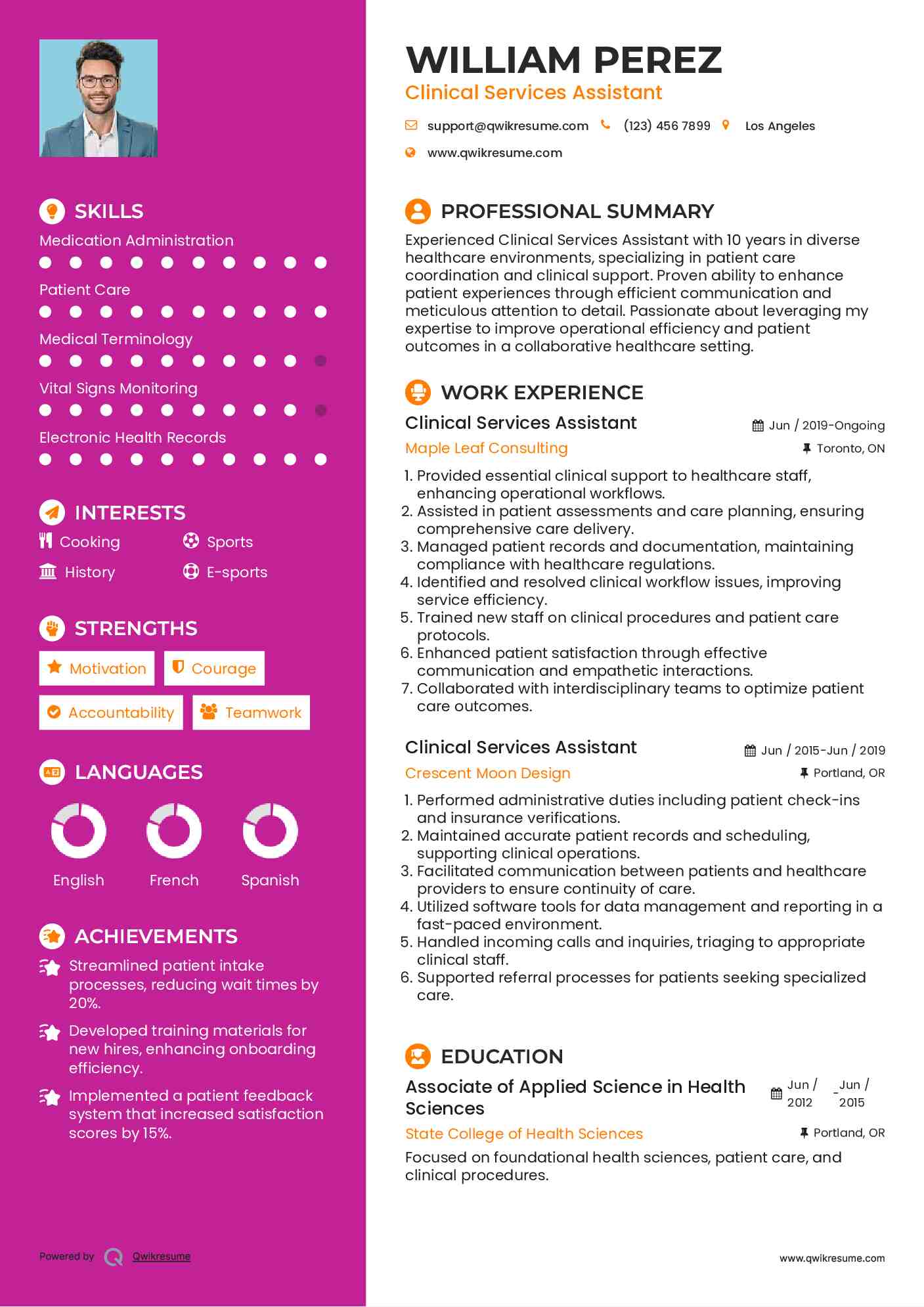 Clinical Services Assistant Resume Format