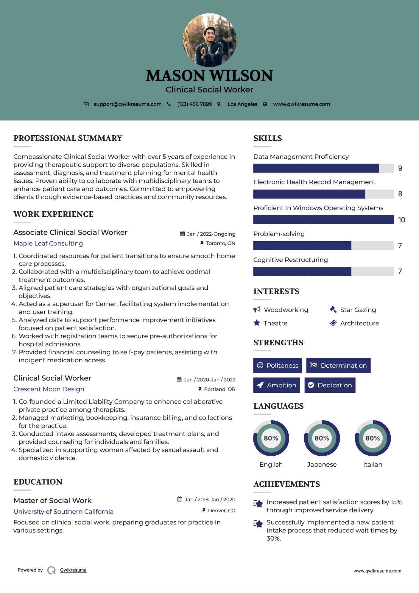 Associate Clinical Social Worker Resume Example