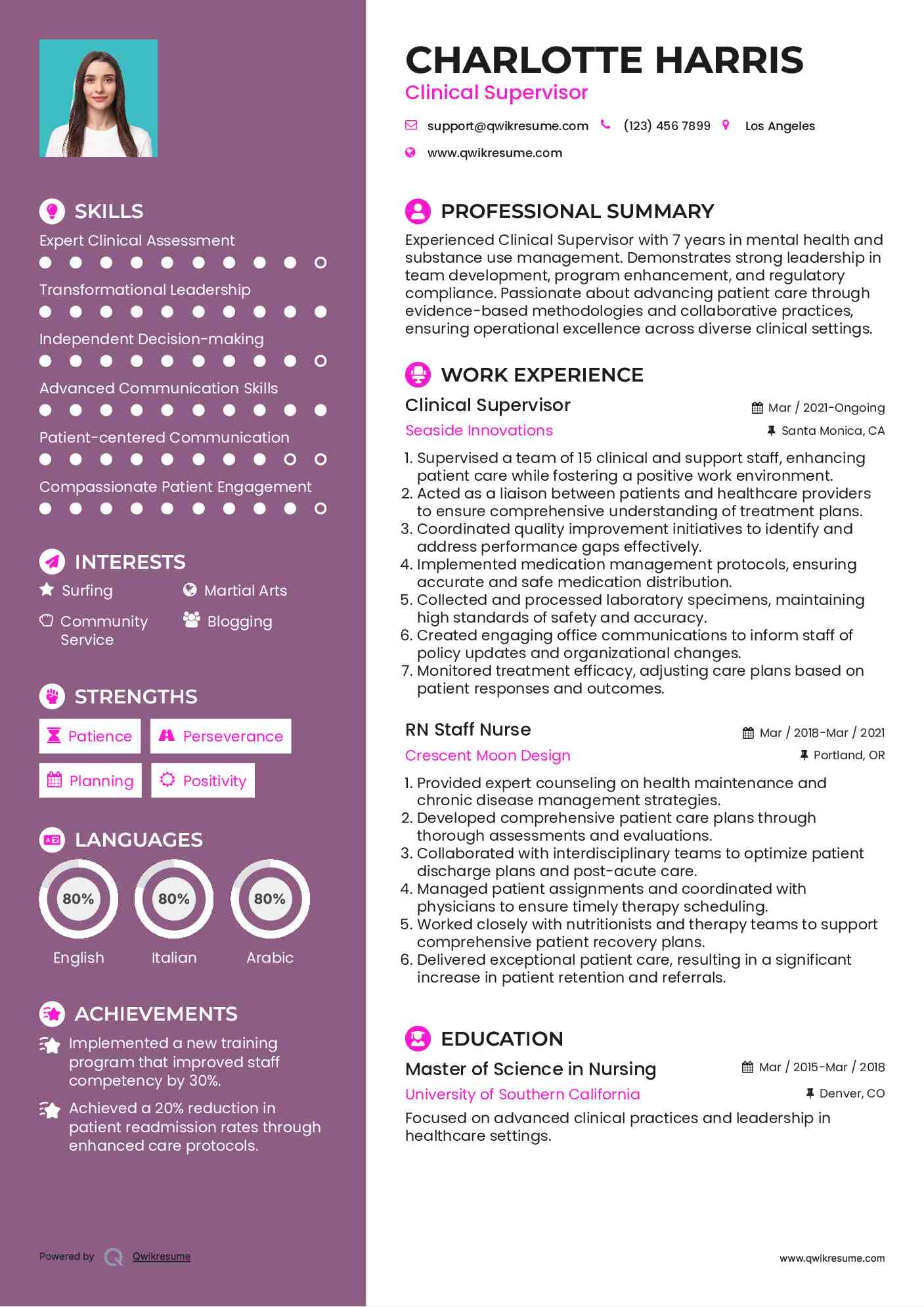 Clinical Supervisor Resume Sample