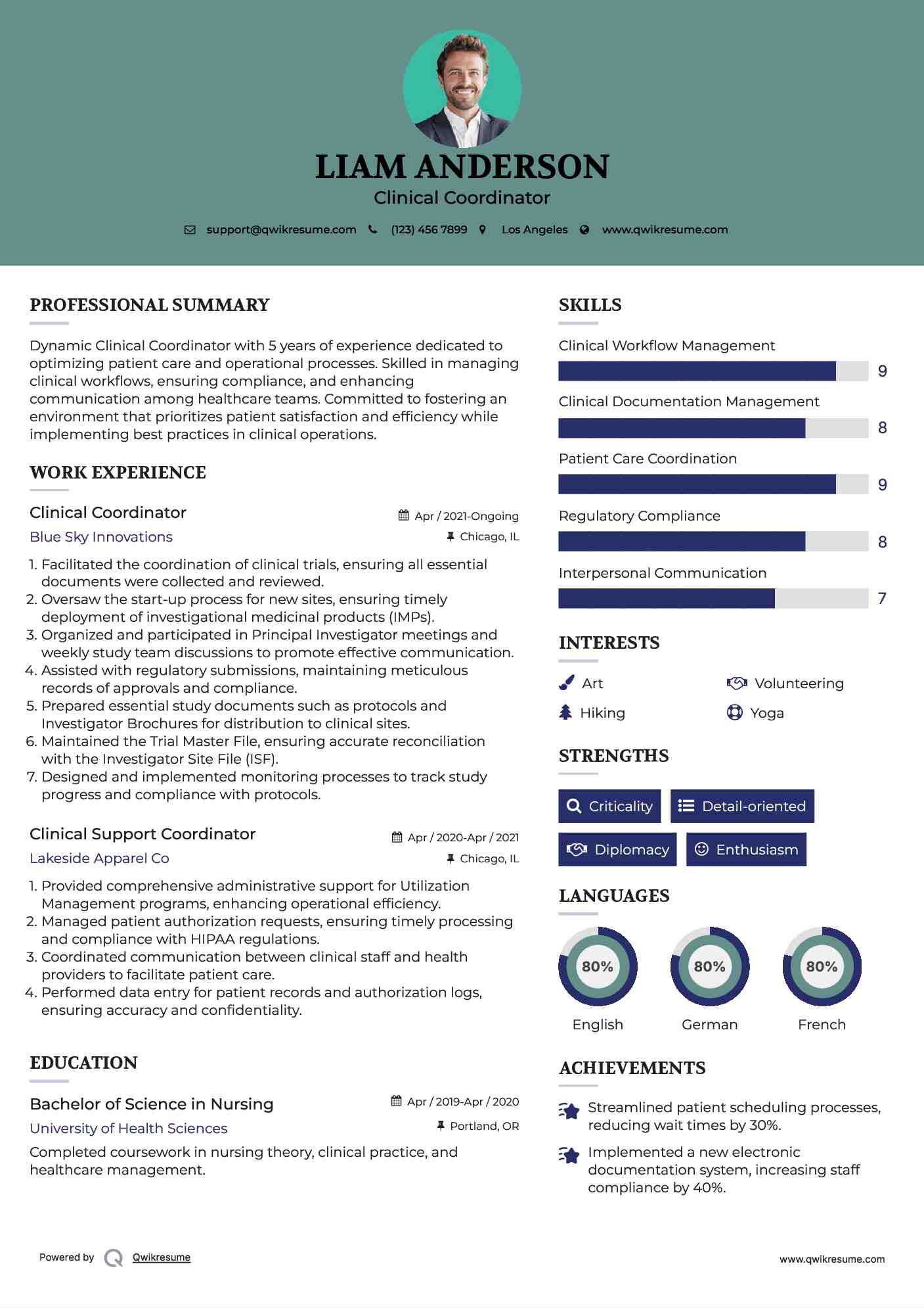 Clinical Coordinator Resume Example