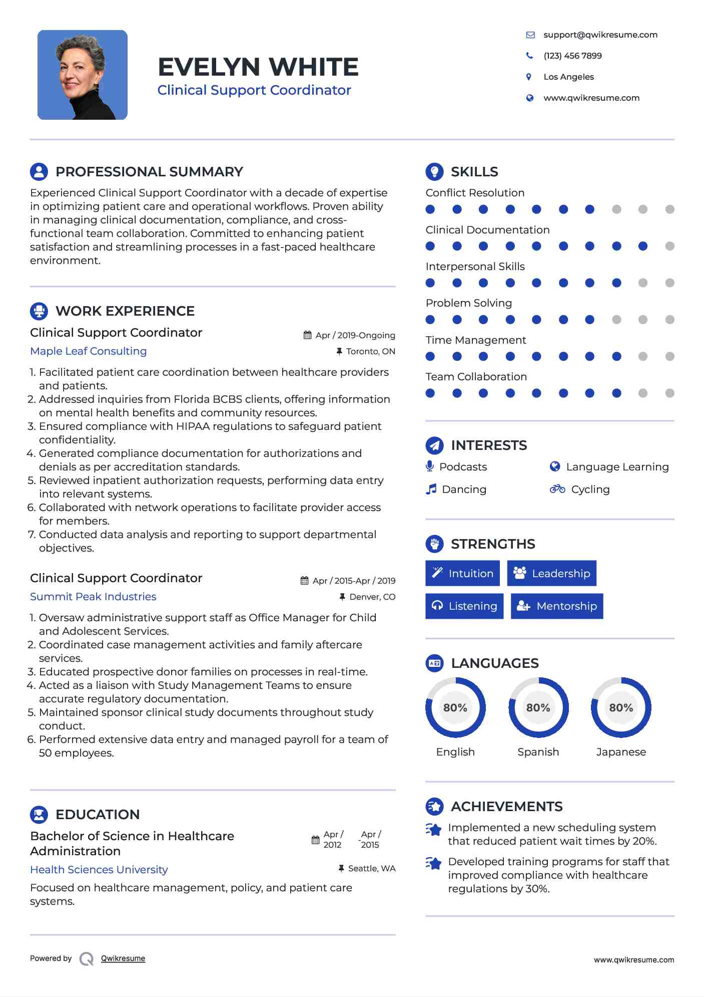Clinical Support Coordinator Resume Template