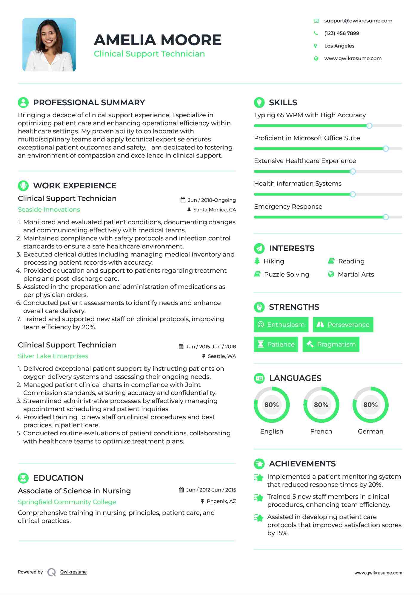 Clinical Support Technician Resume Template