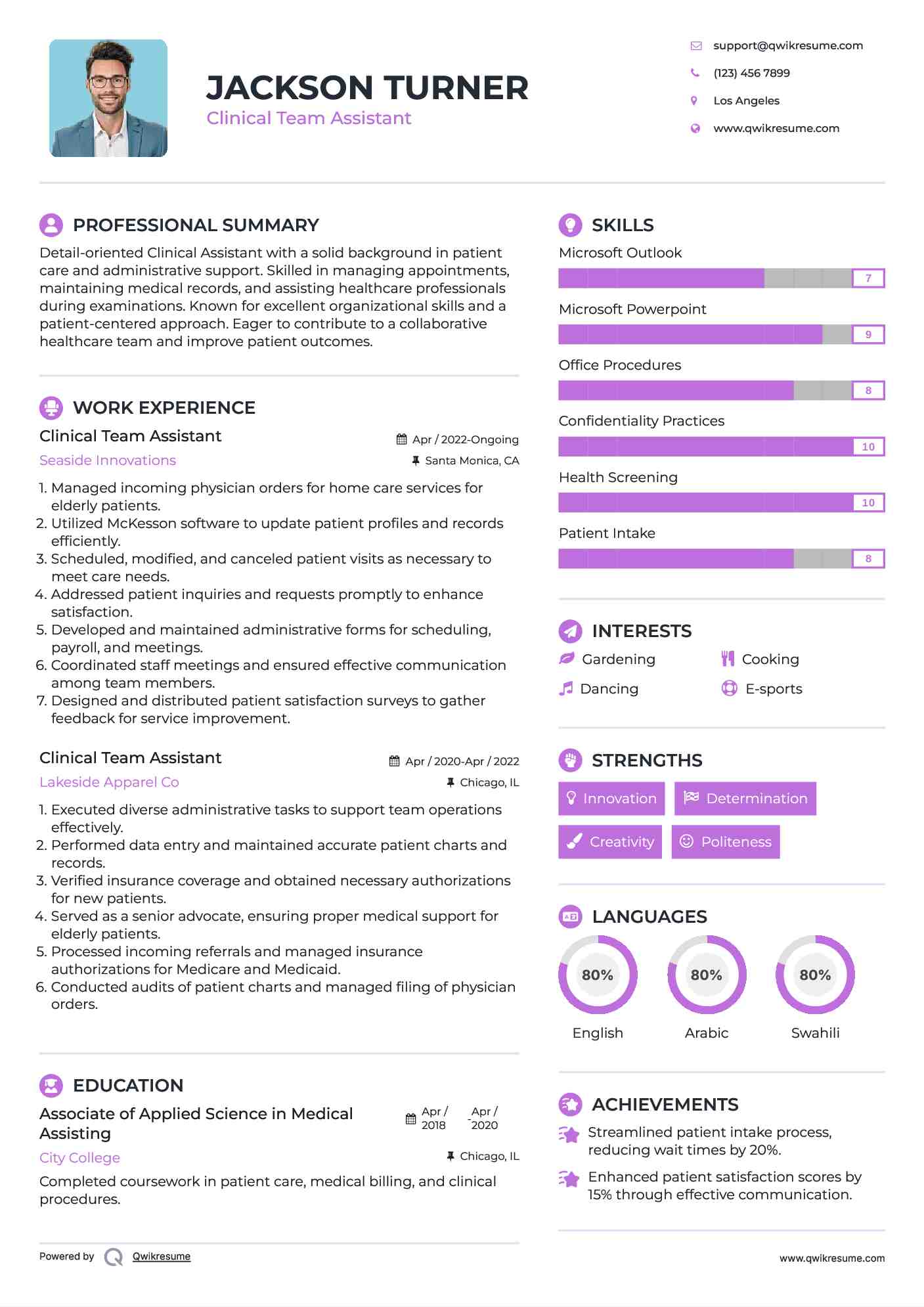 Clinical Team Assistant Resume Template