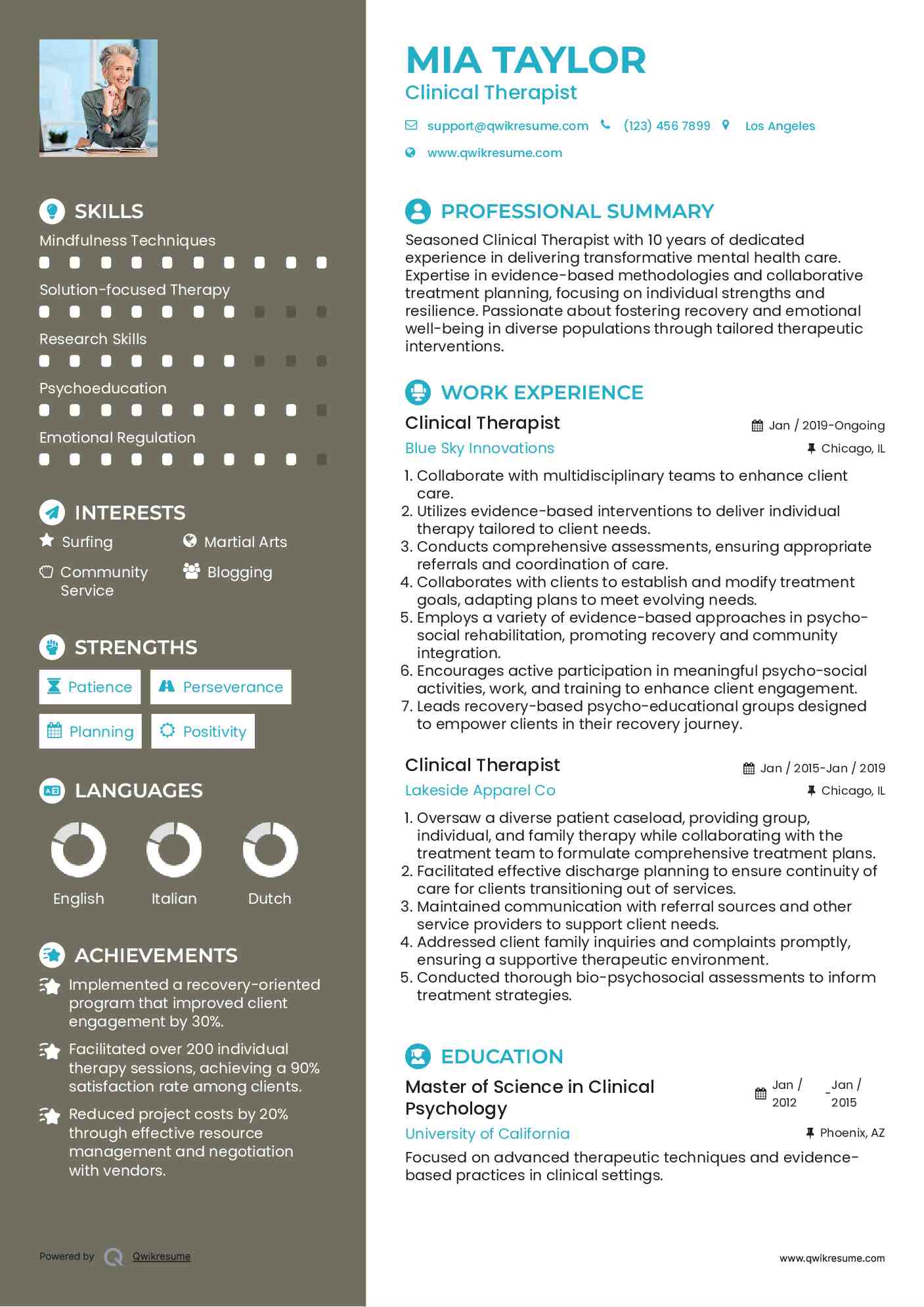 Clinical Therapist Resume Example