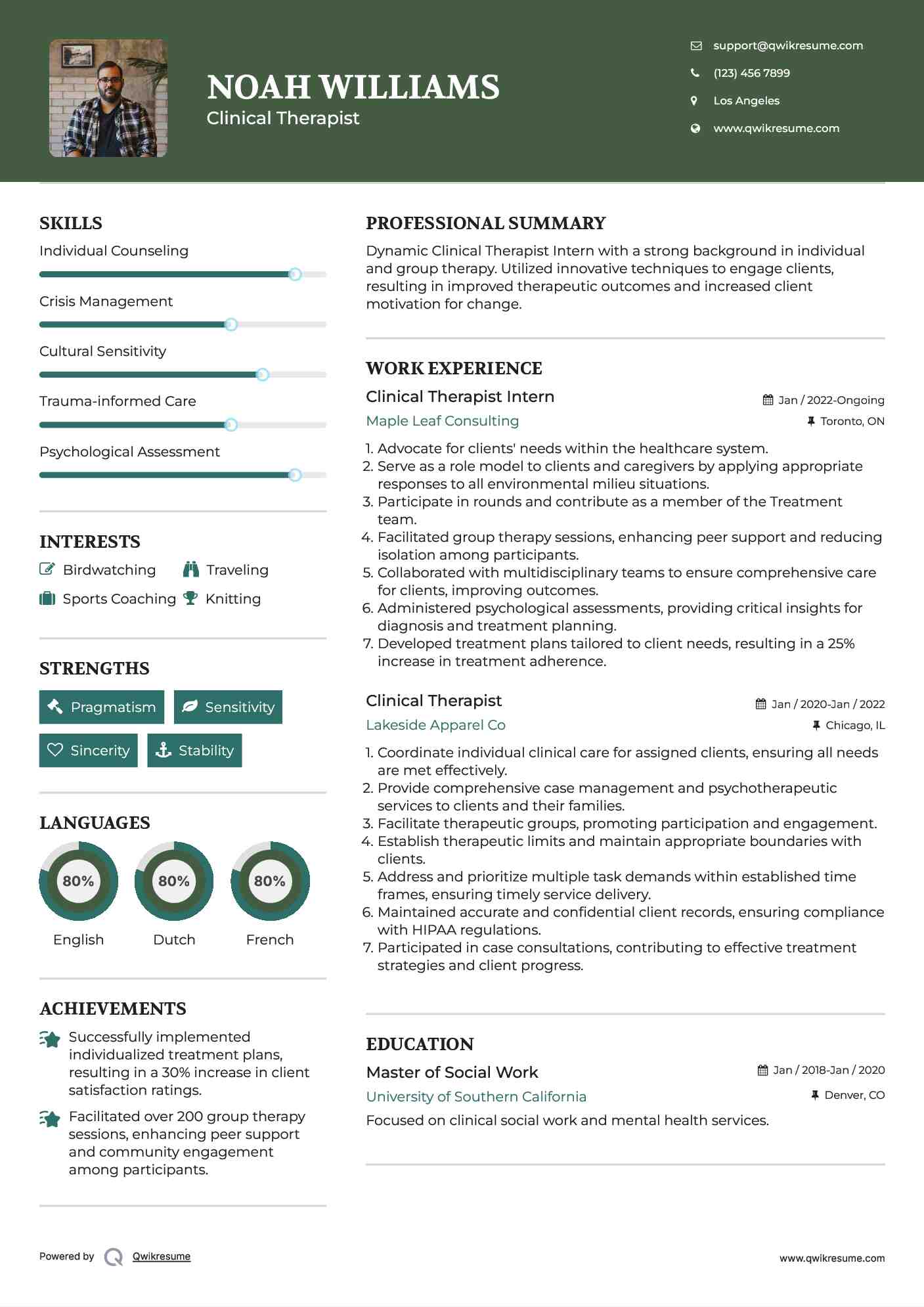 Clinical Therapist Intern Resume Format