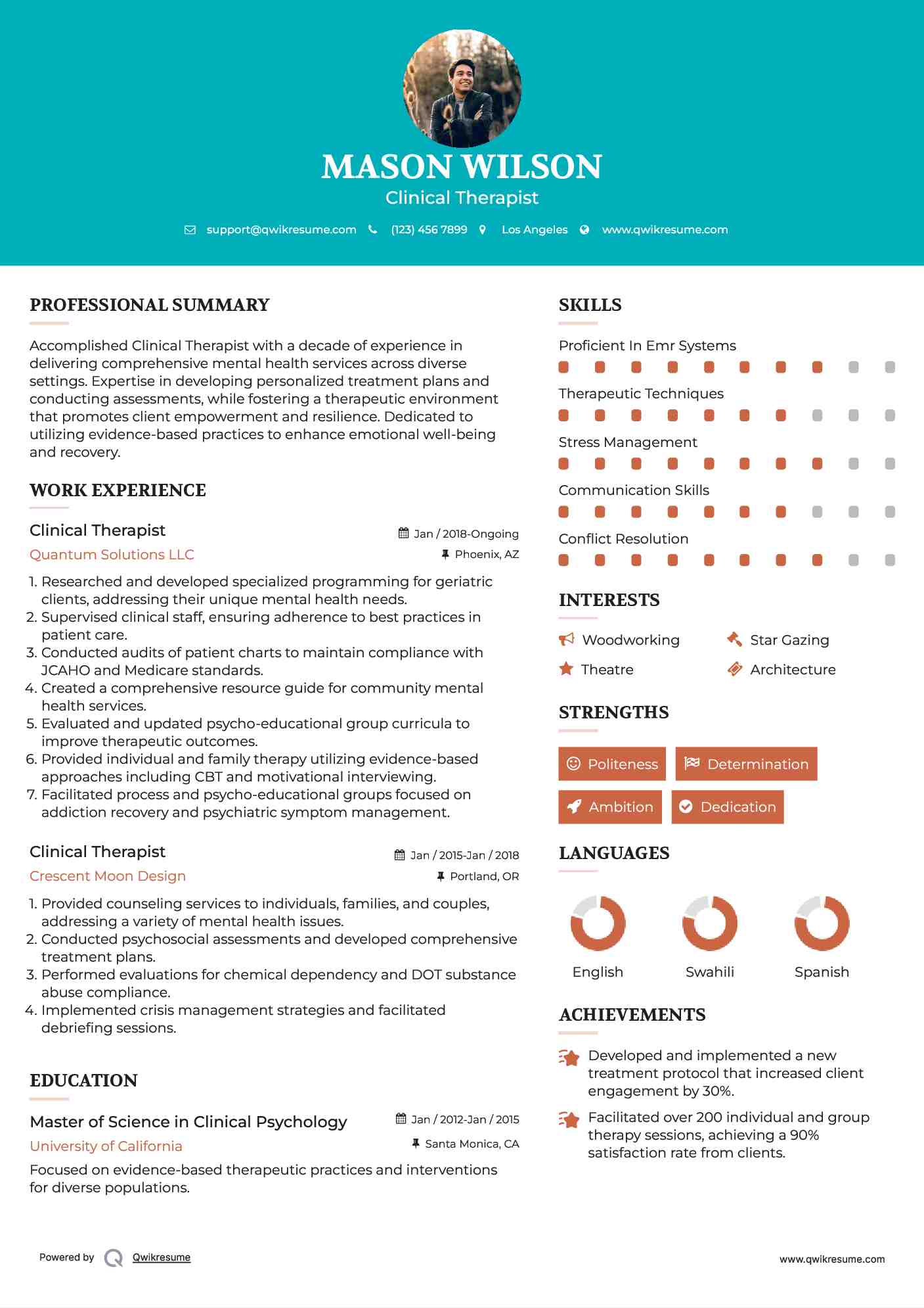 Clinical Therapist Resume Model