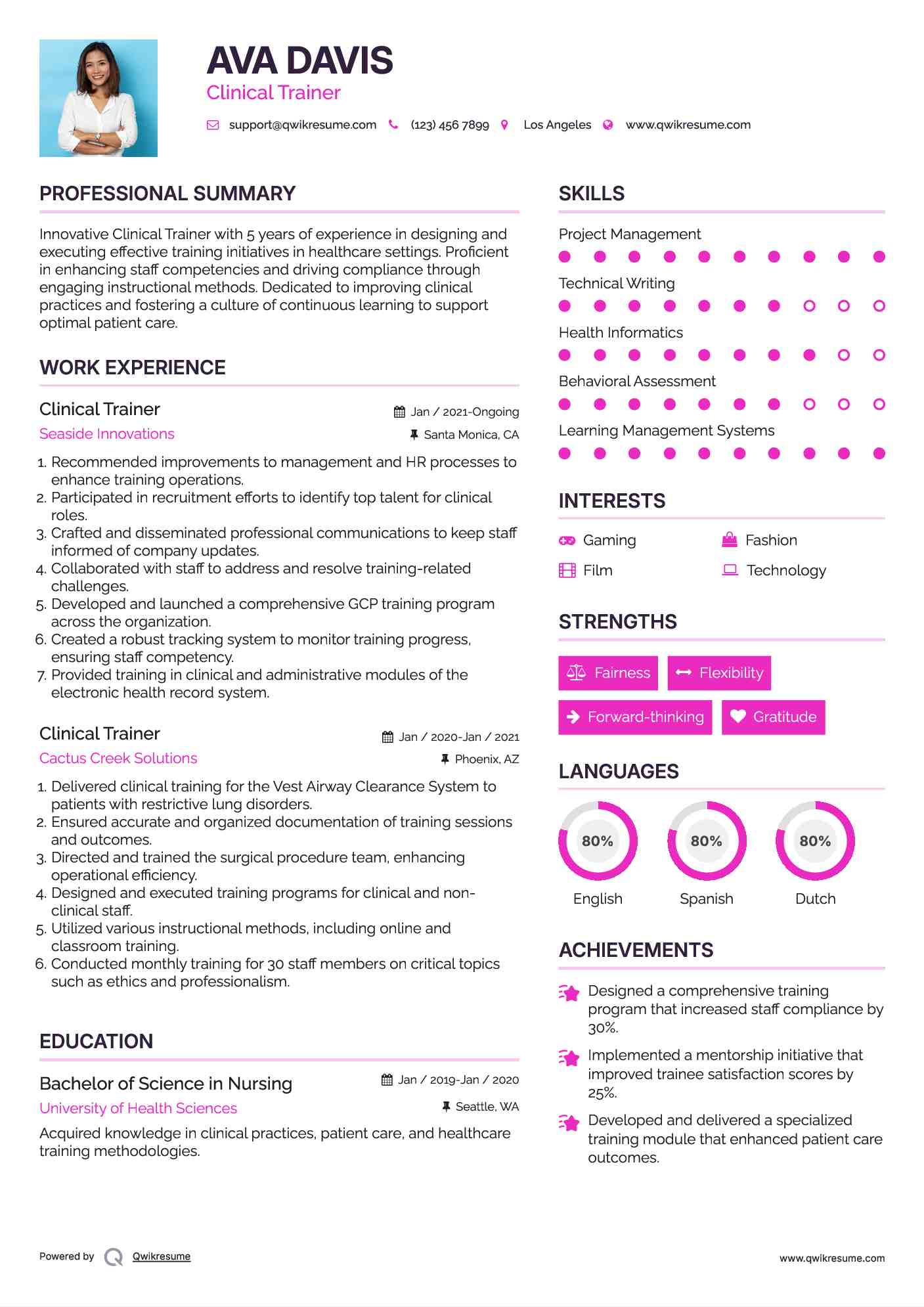Clinical Trainer Resume Format