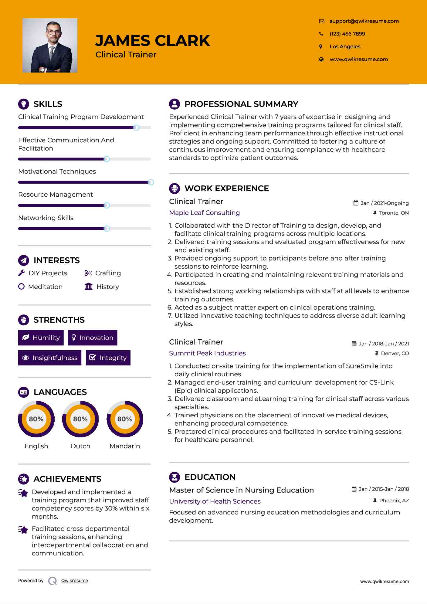 Clinical Trainer Resume Template