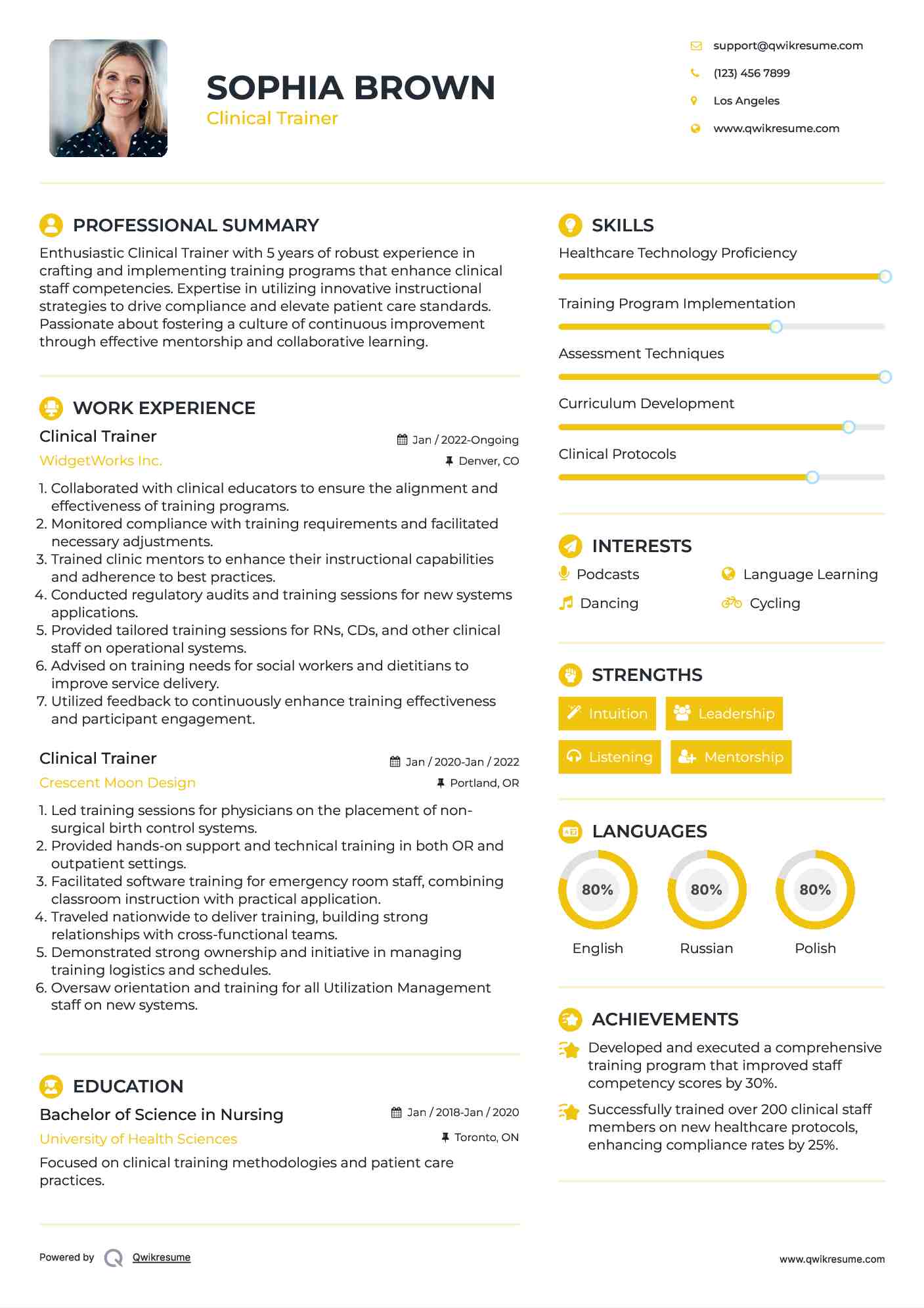 Clinical Trainer Resume Example