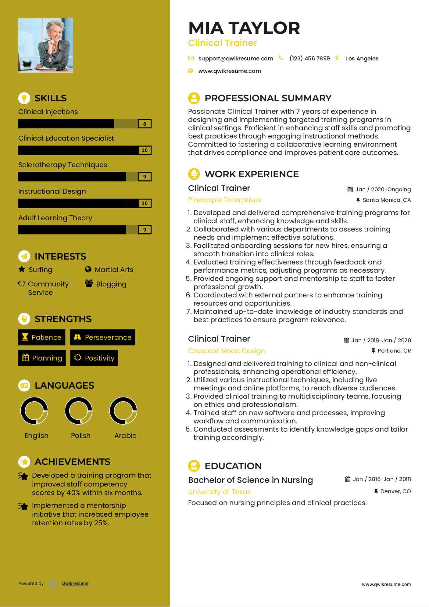 Clinical Trainer Resume Sample