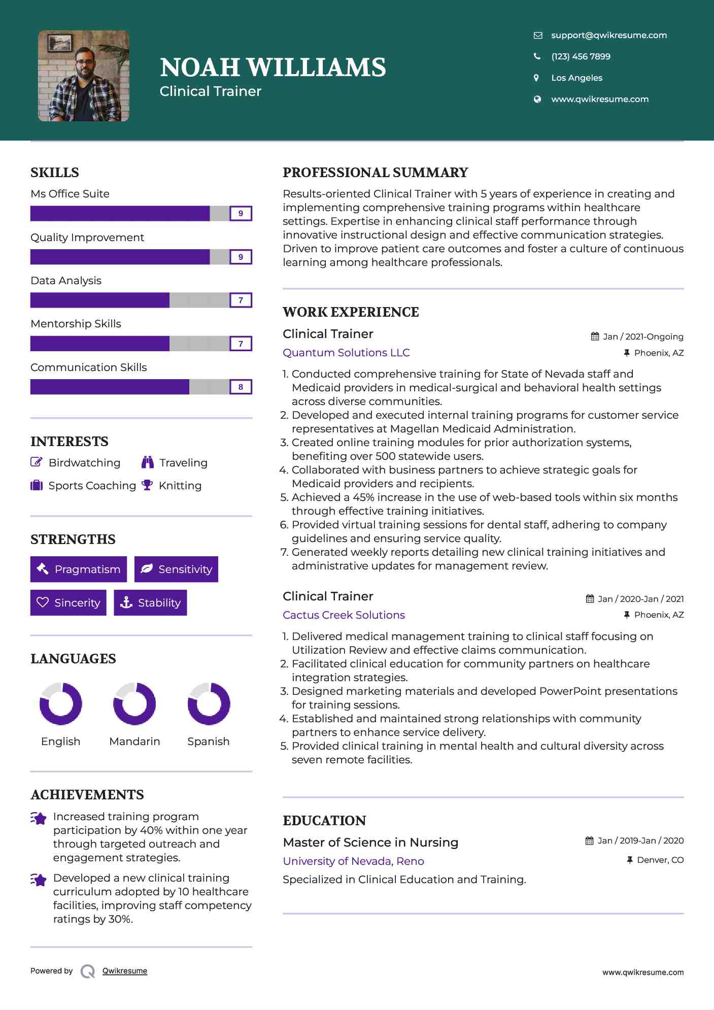 Clinical Trainer Resume Template