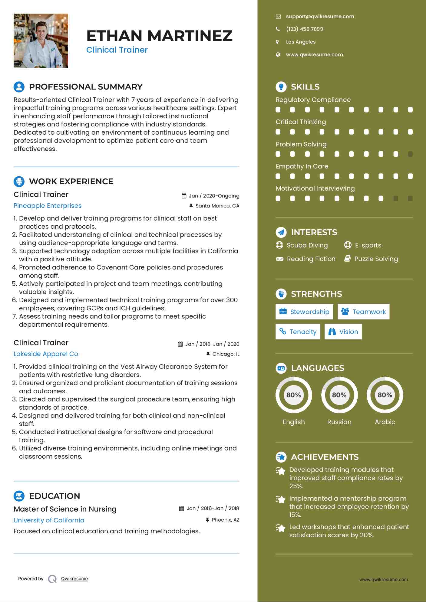 Clinical Trainer Resume Format