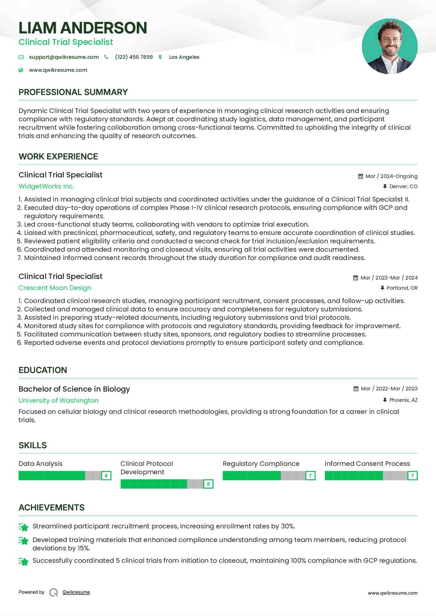 Clinical Trial Specialist Resume Model