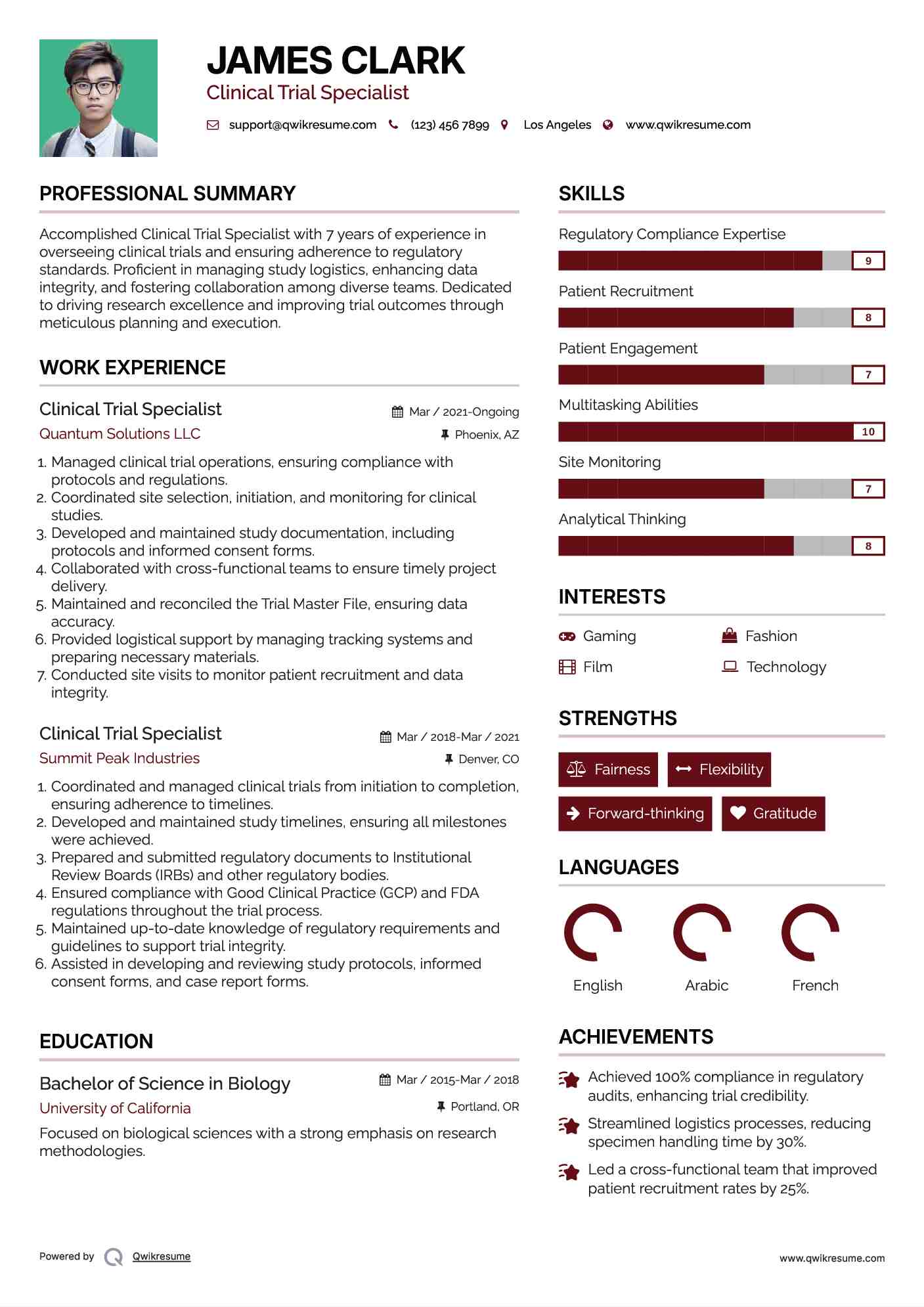 Clinical Trial Specialist Resume Template
