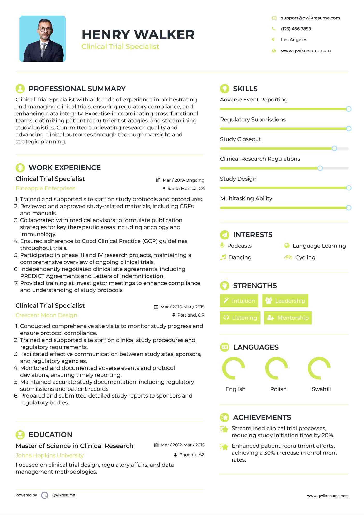 Clinical Trial Specialist Resume Format