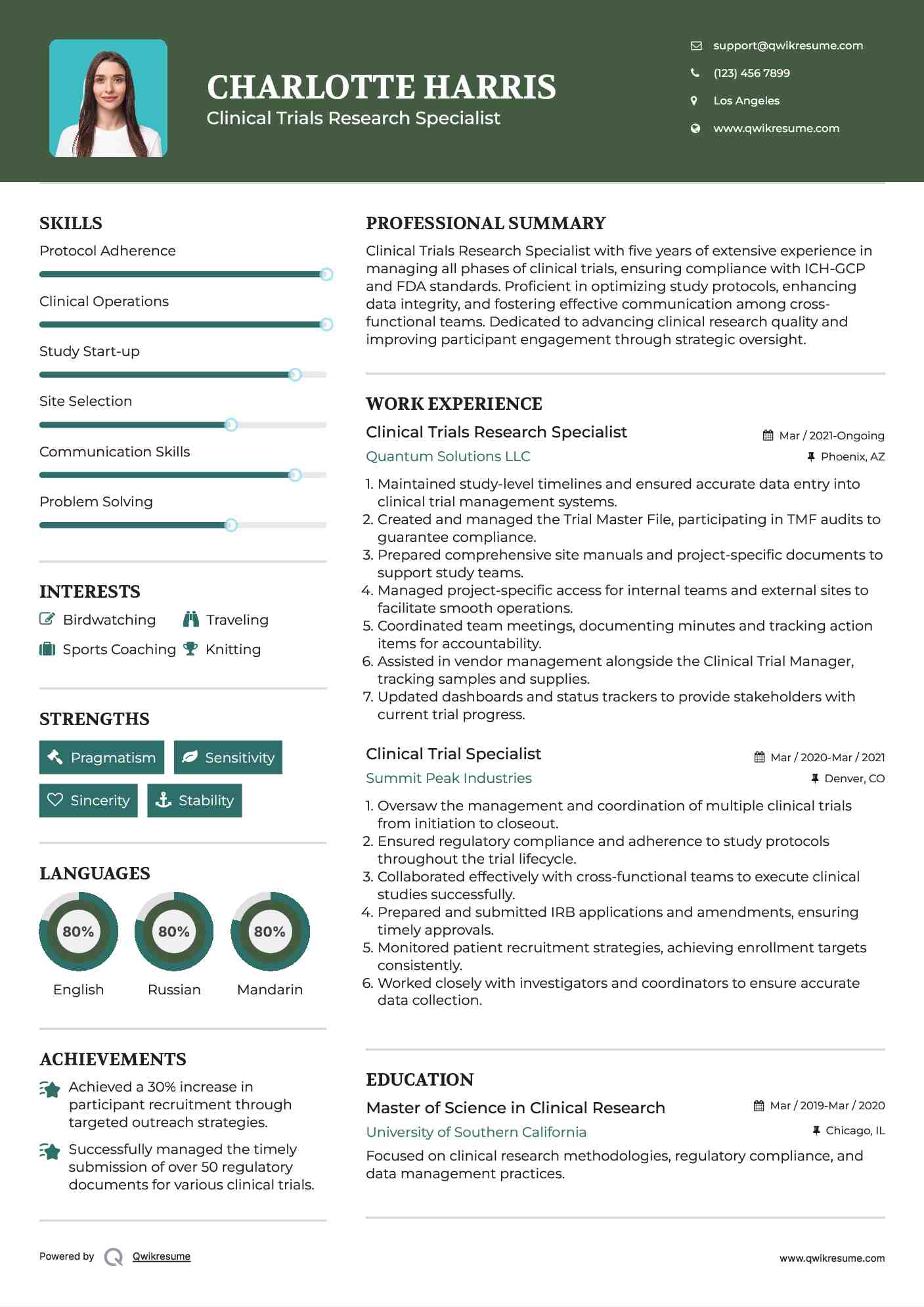 Clinical Trials Research Specialist  Resume Model