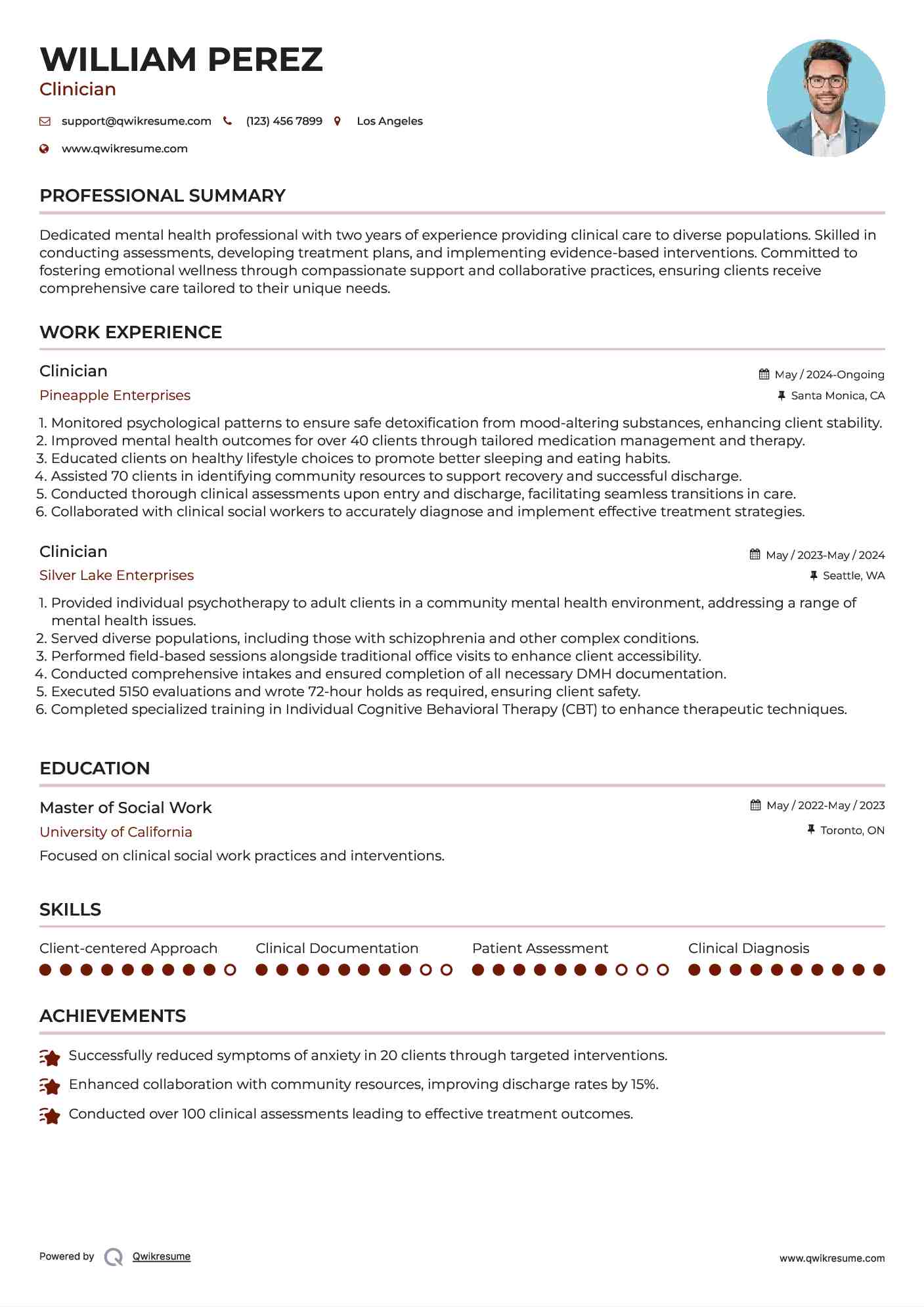 Clinician Resume Model