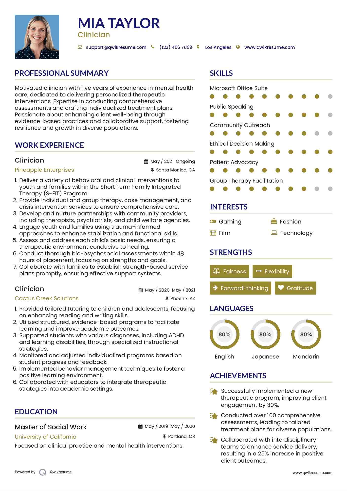 Clinician Resume Model