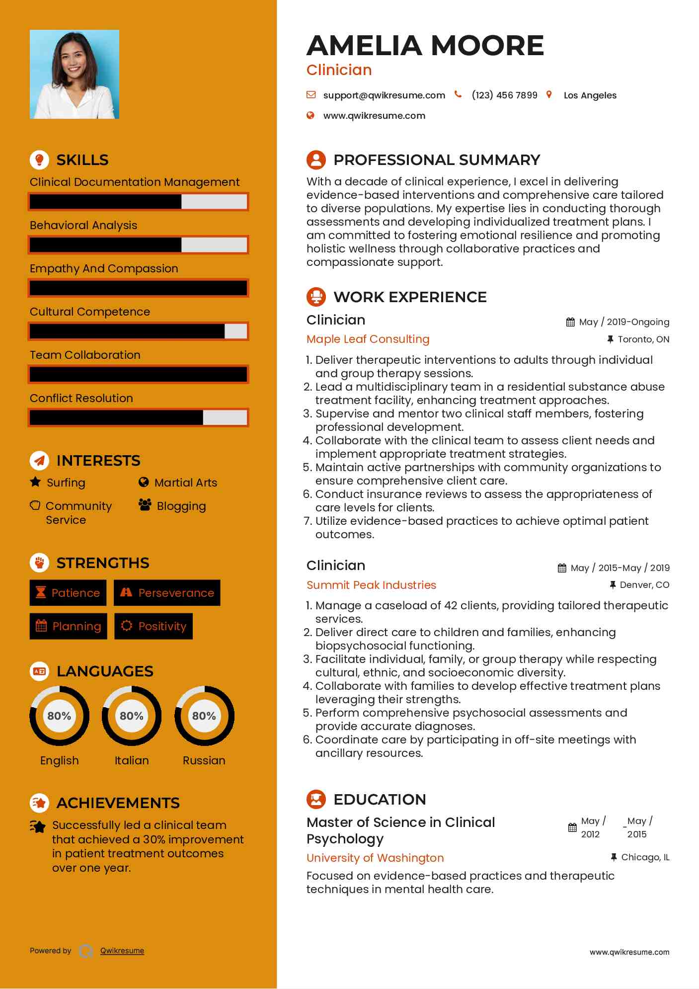 Clinician Resume Format