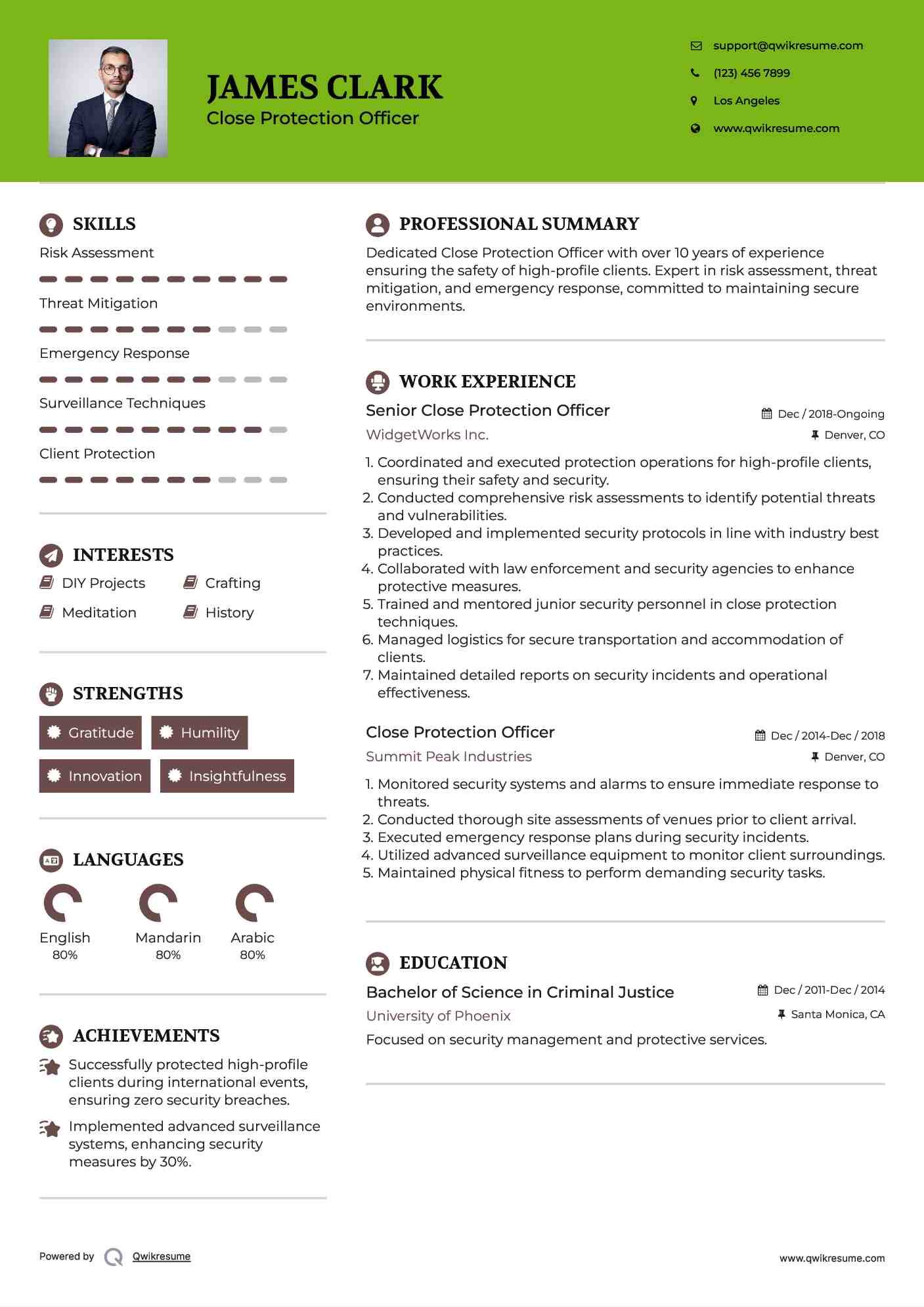 Senior Close Protection Officer Resume Format