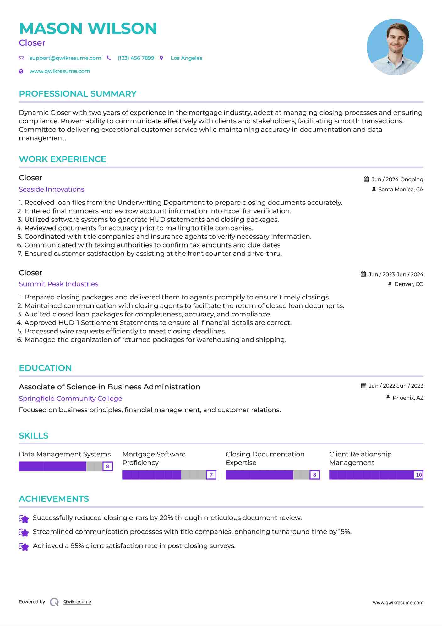 Closer Resume Format