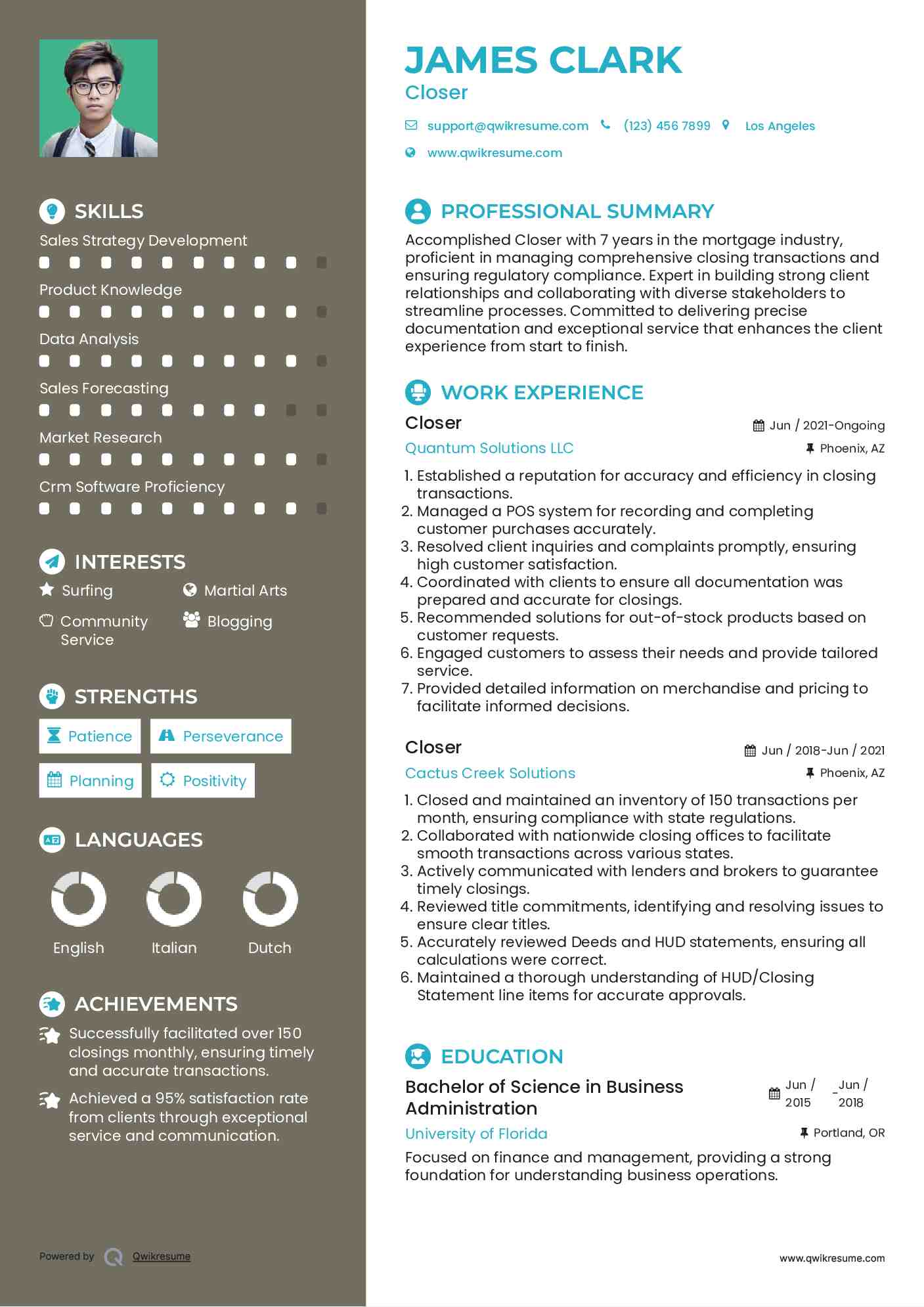 Closer Resume Format