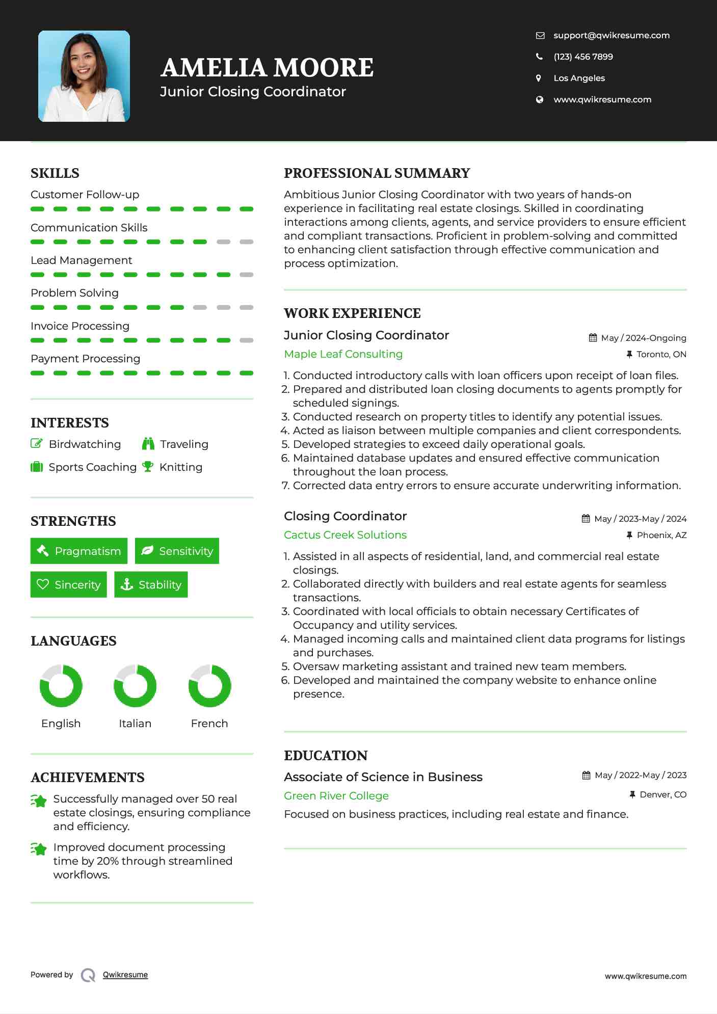 Junior Closing Coordinator Resume Template