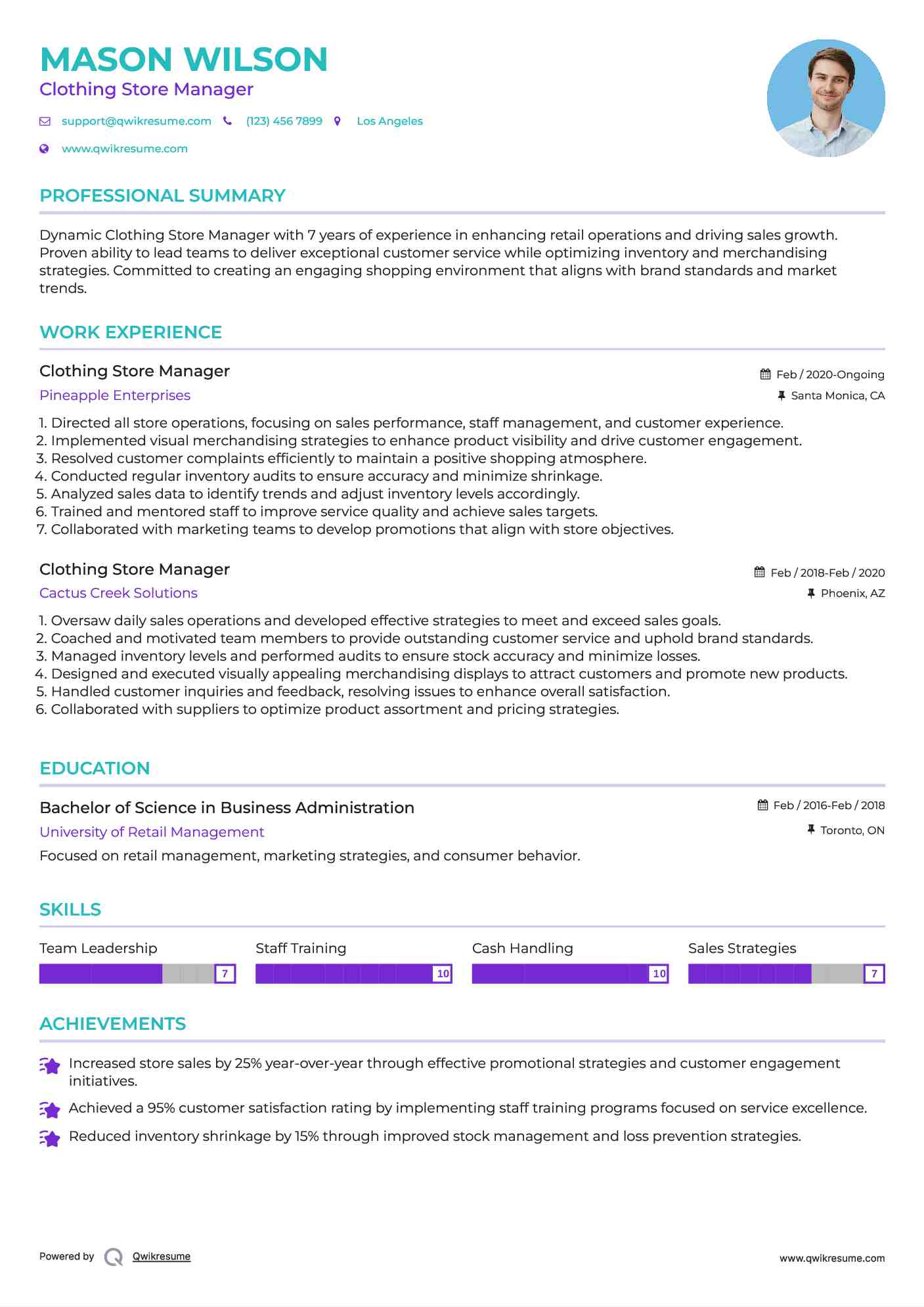 Clothing Store Manager Resume Model