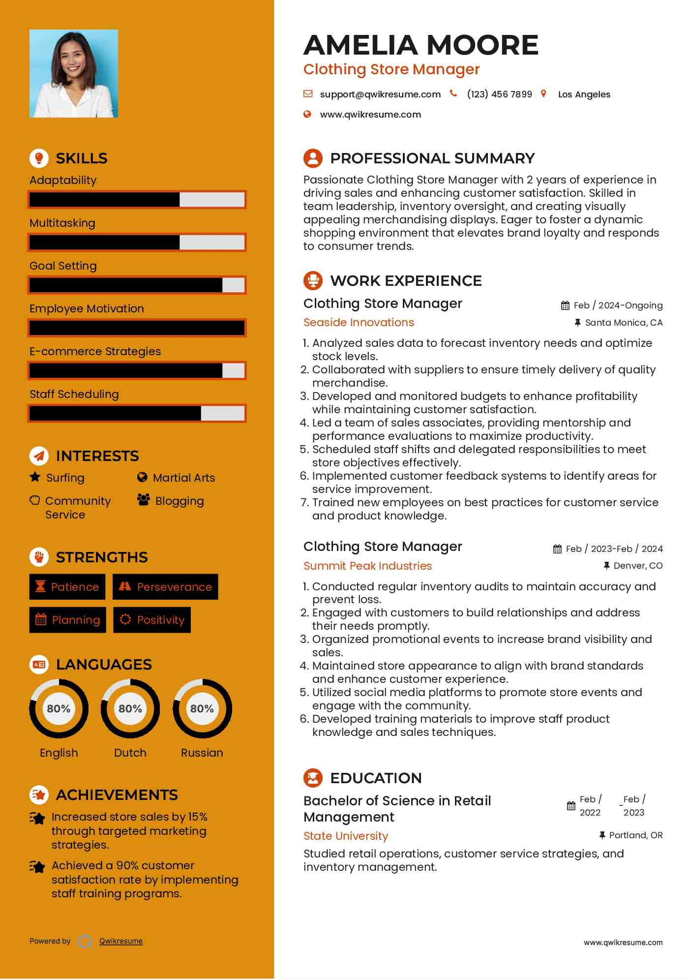 Clothing Store Manager Resume Template