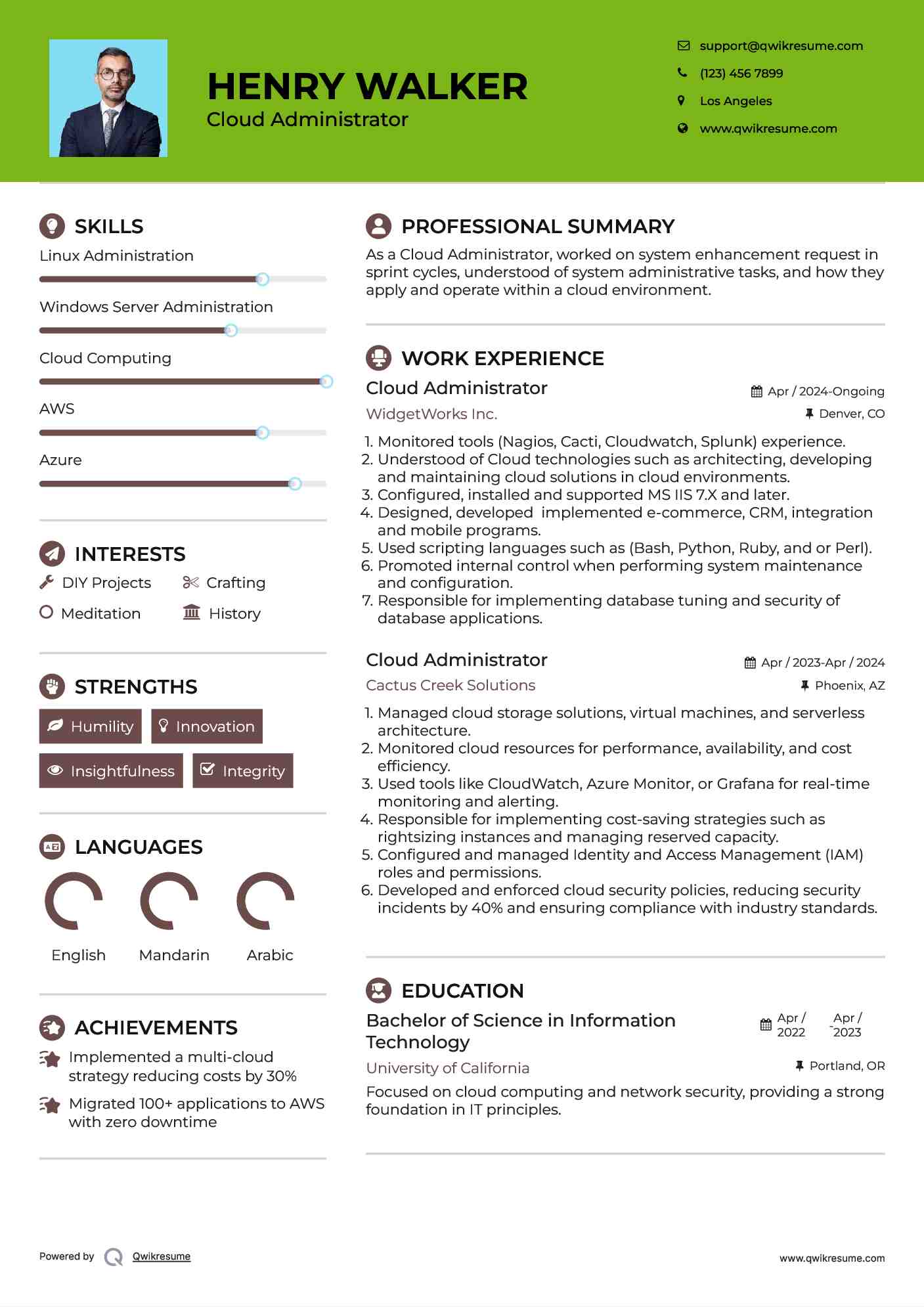 Cloud Administrator Resume Model