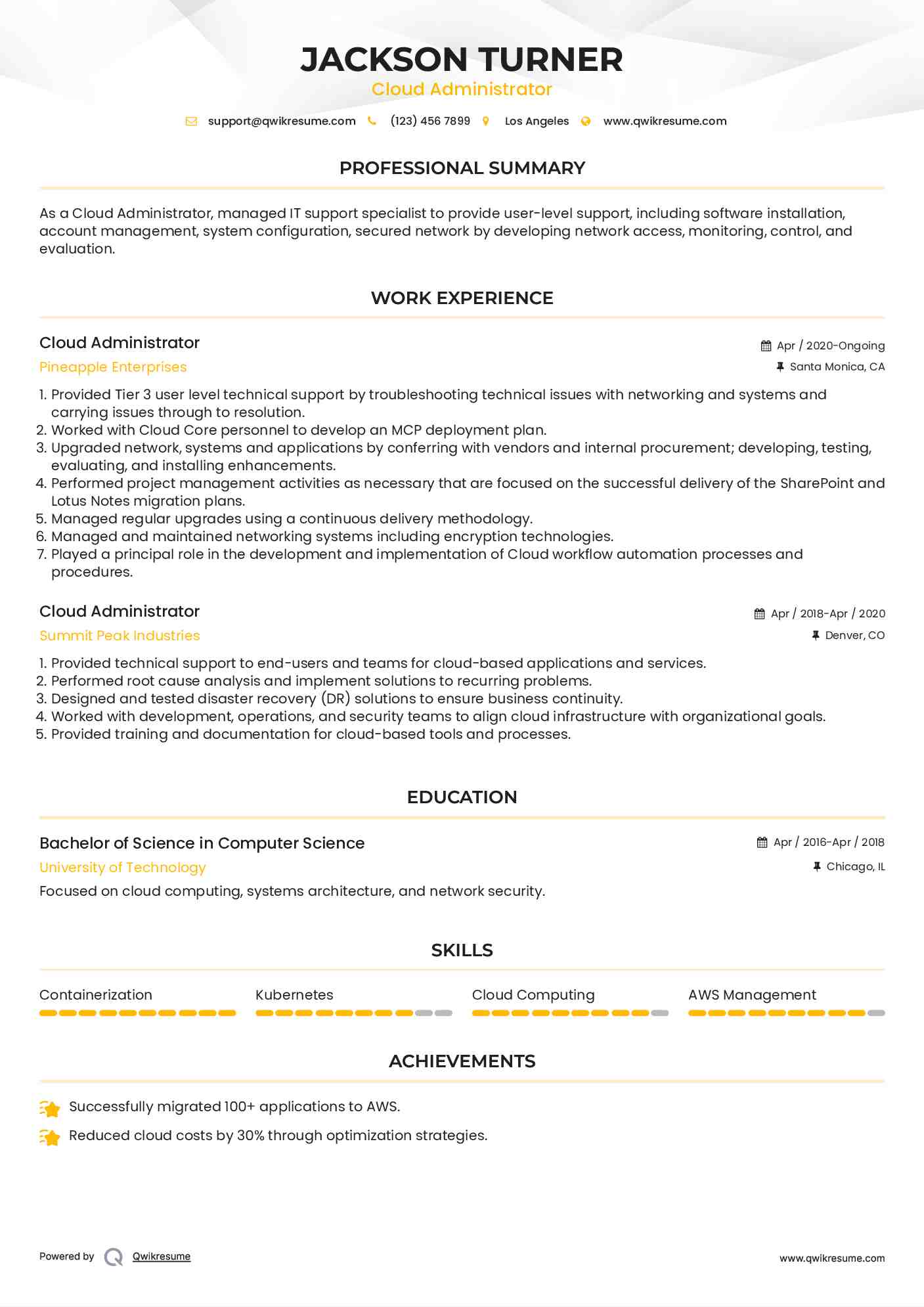 Cloud Administrator Resume Template