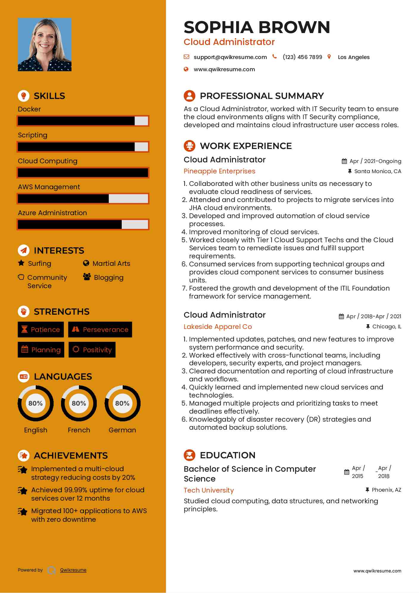 Cloud Administrator Resume Sample