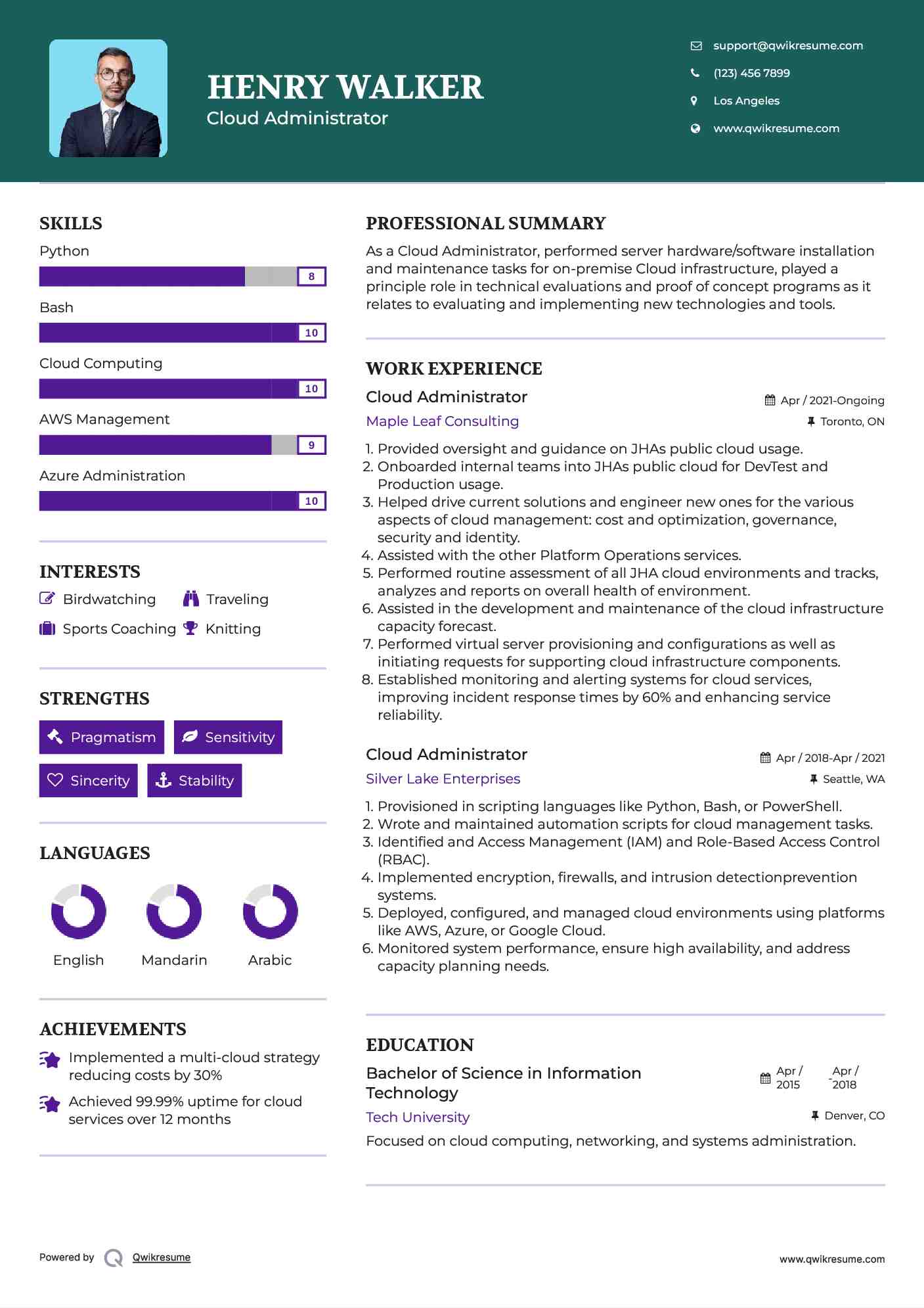 Cloud Administrator Resume Sample