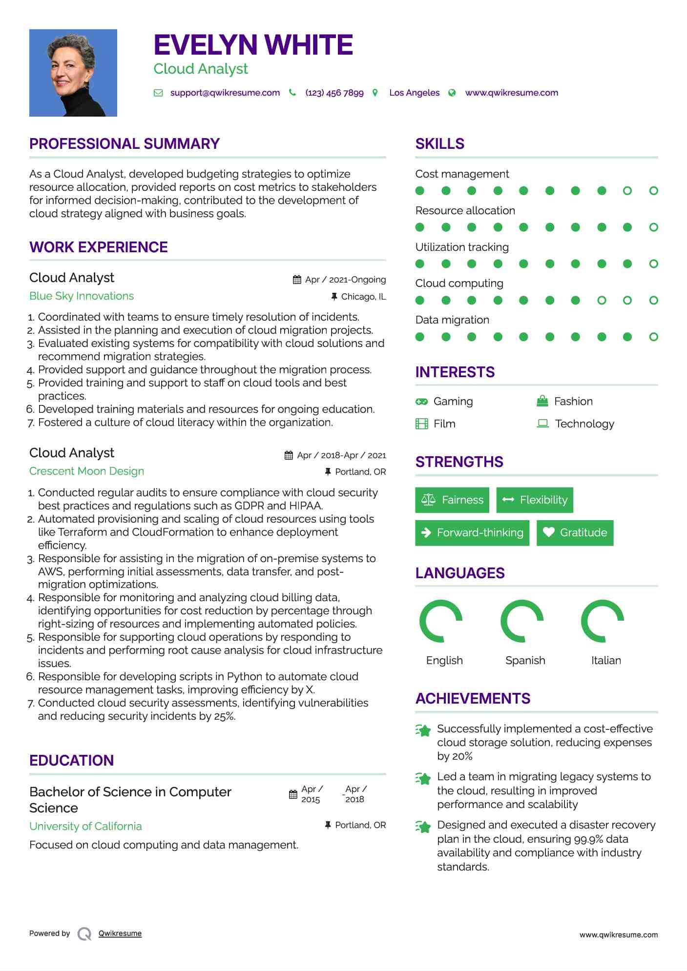 Cloud Analyst Resume Sample