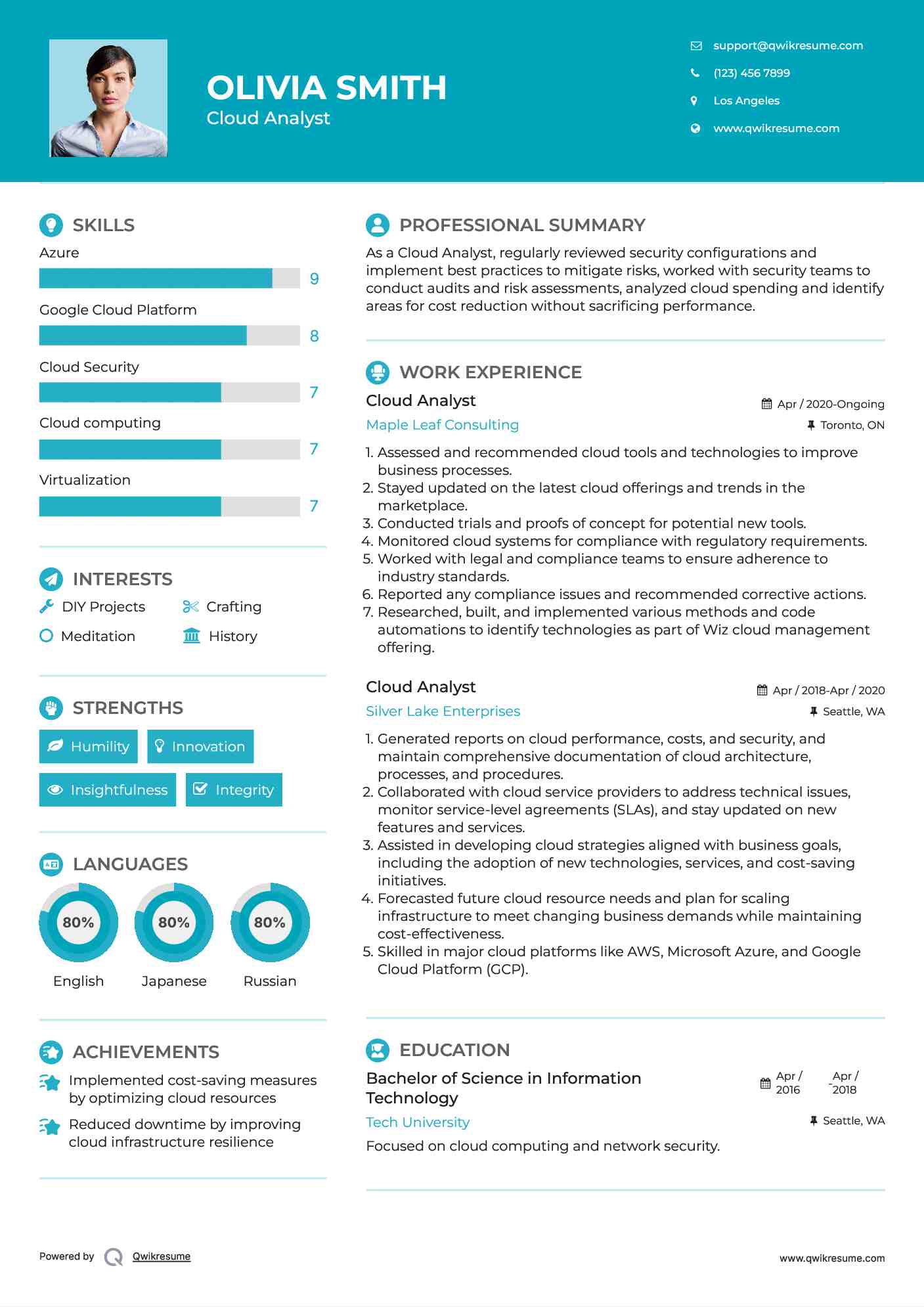 Cloud Analyst Resume Sample