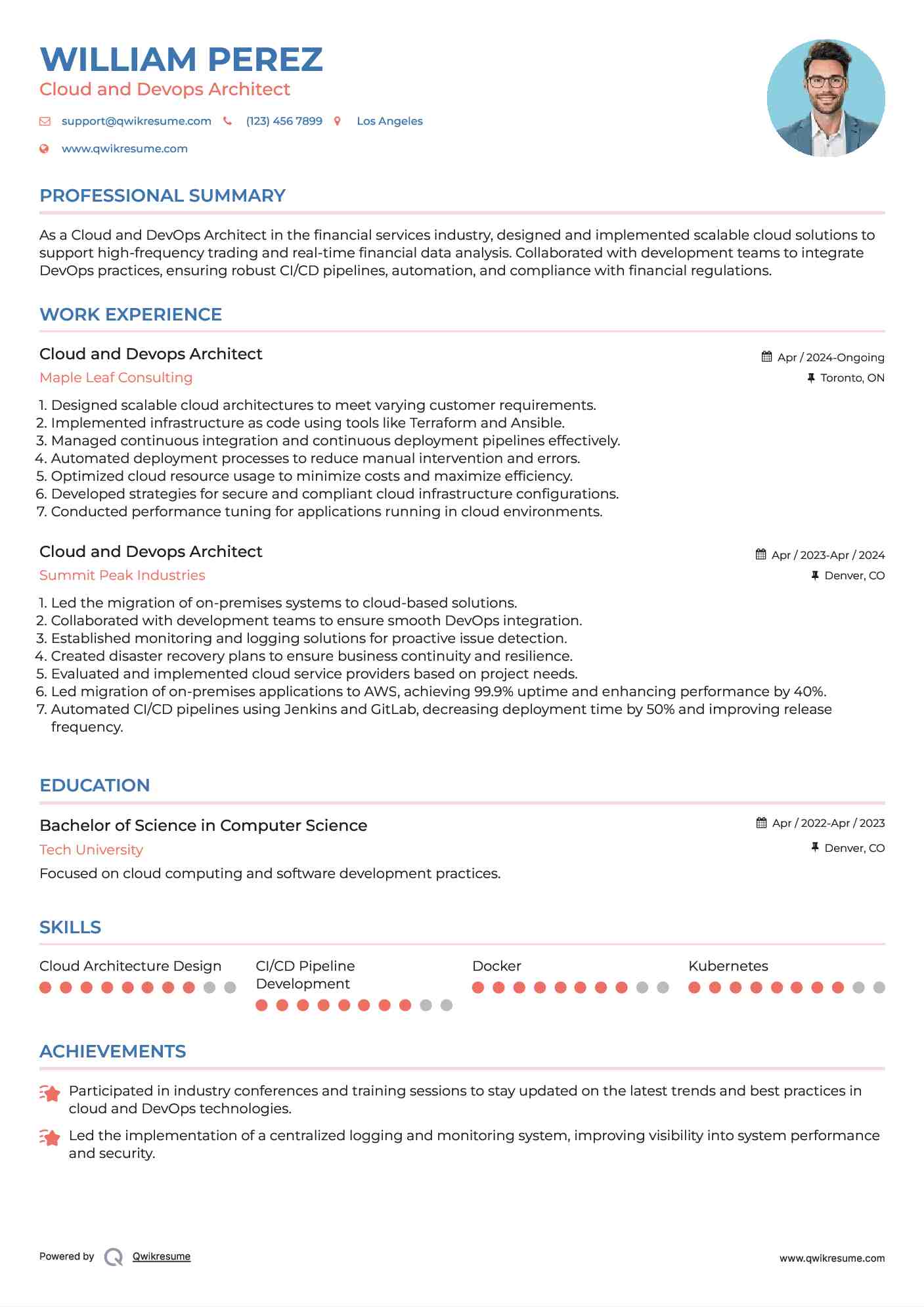 Cloud and Devops Architect Resume Template