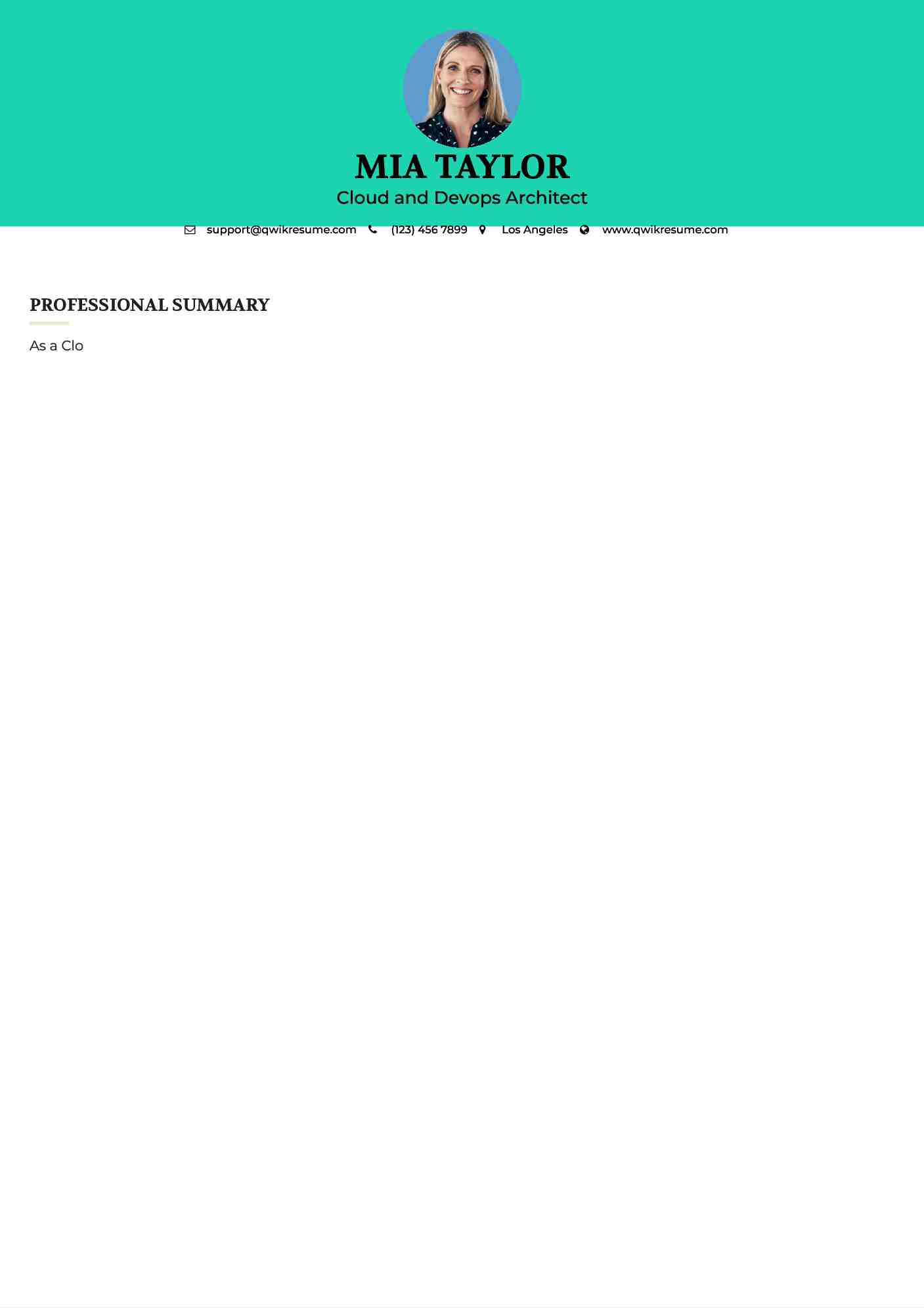 Cloud and Devops Architect Resume Template