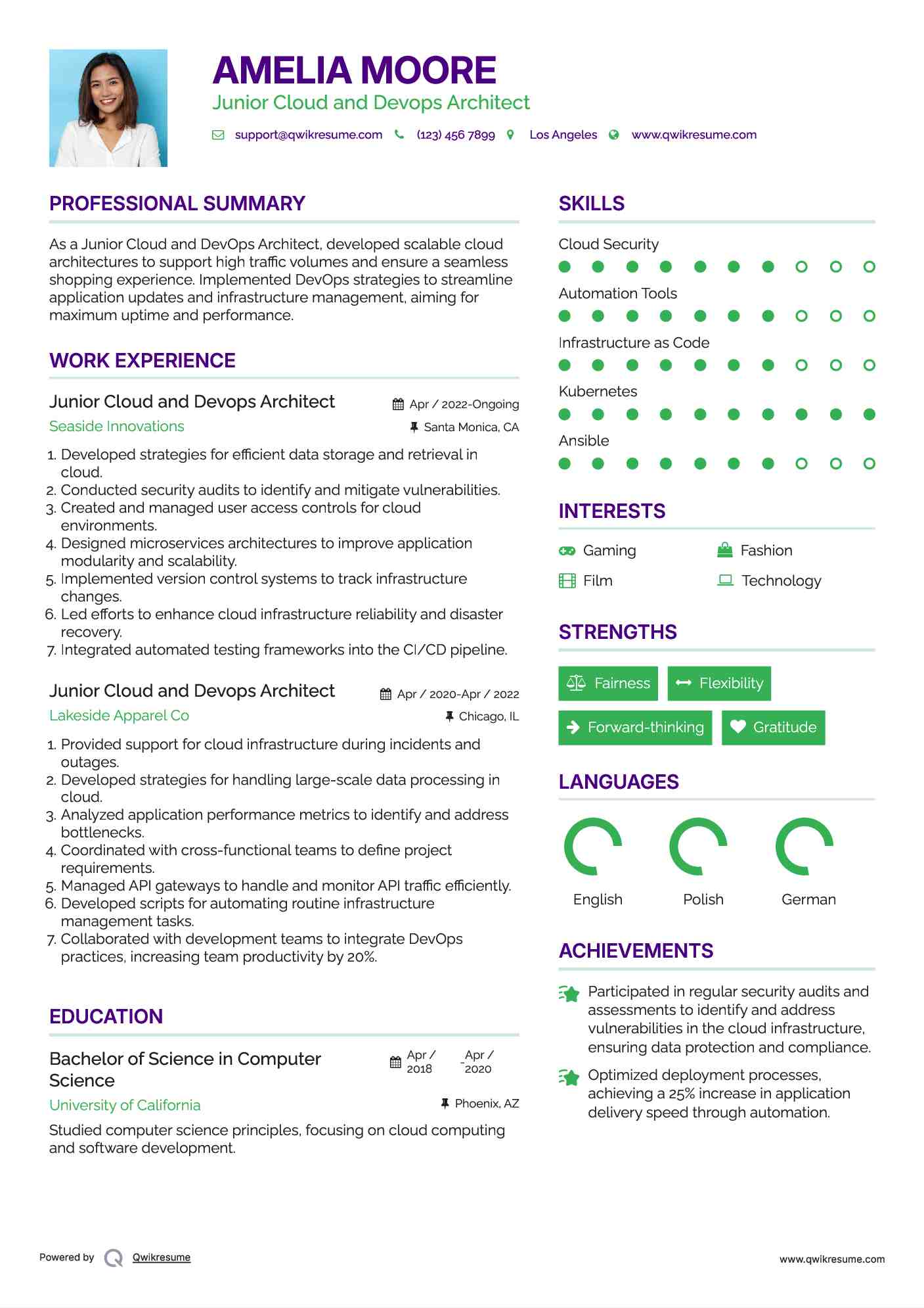 Junior Cloud and Devops Architect Resume Format