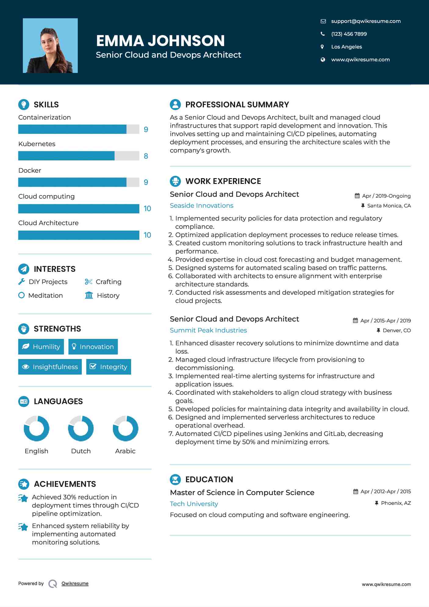 Senior Cloud and Devops Architect Resume Sample
