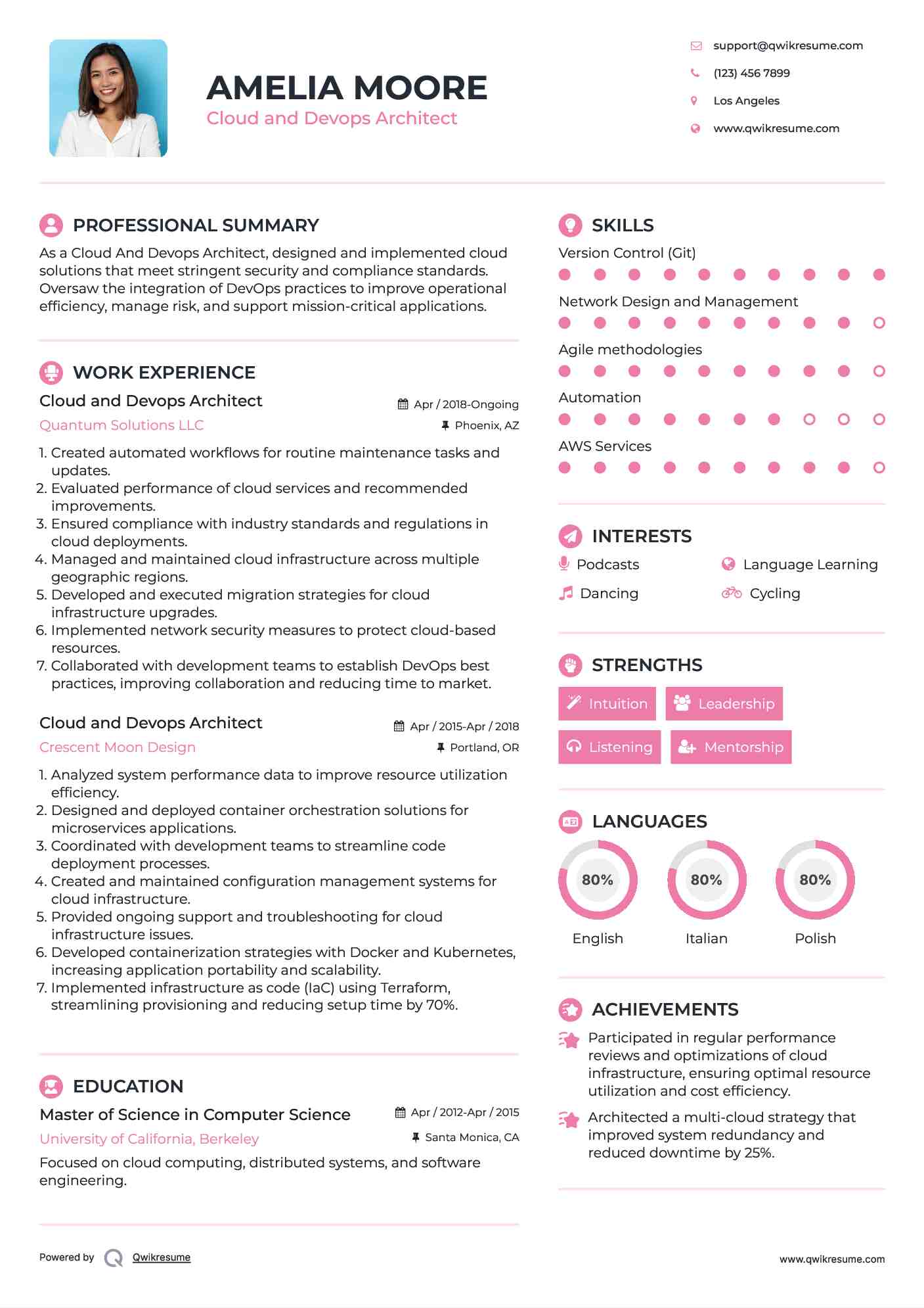 Cloud and Devops Architect Resume Sample