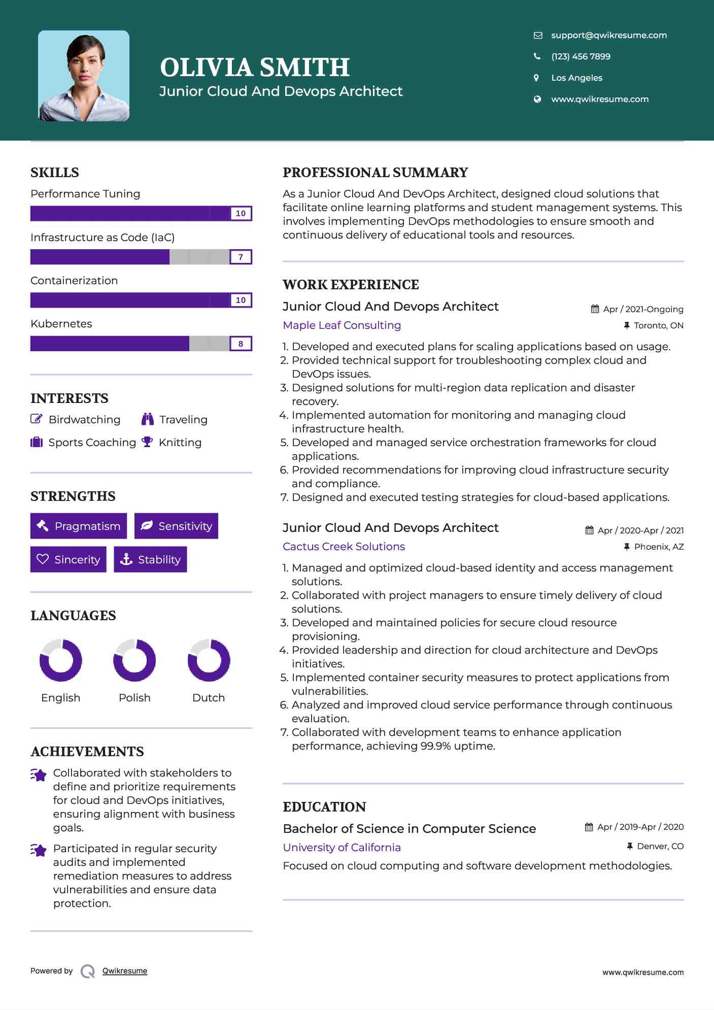 Junior Cloud And Devops Architect Resume Model