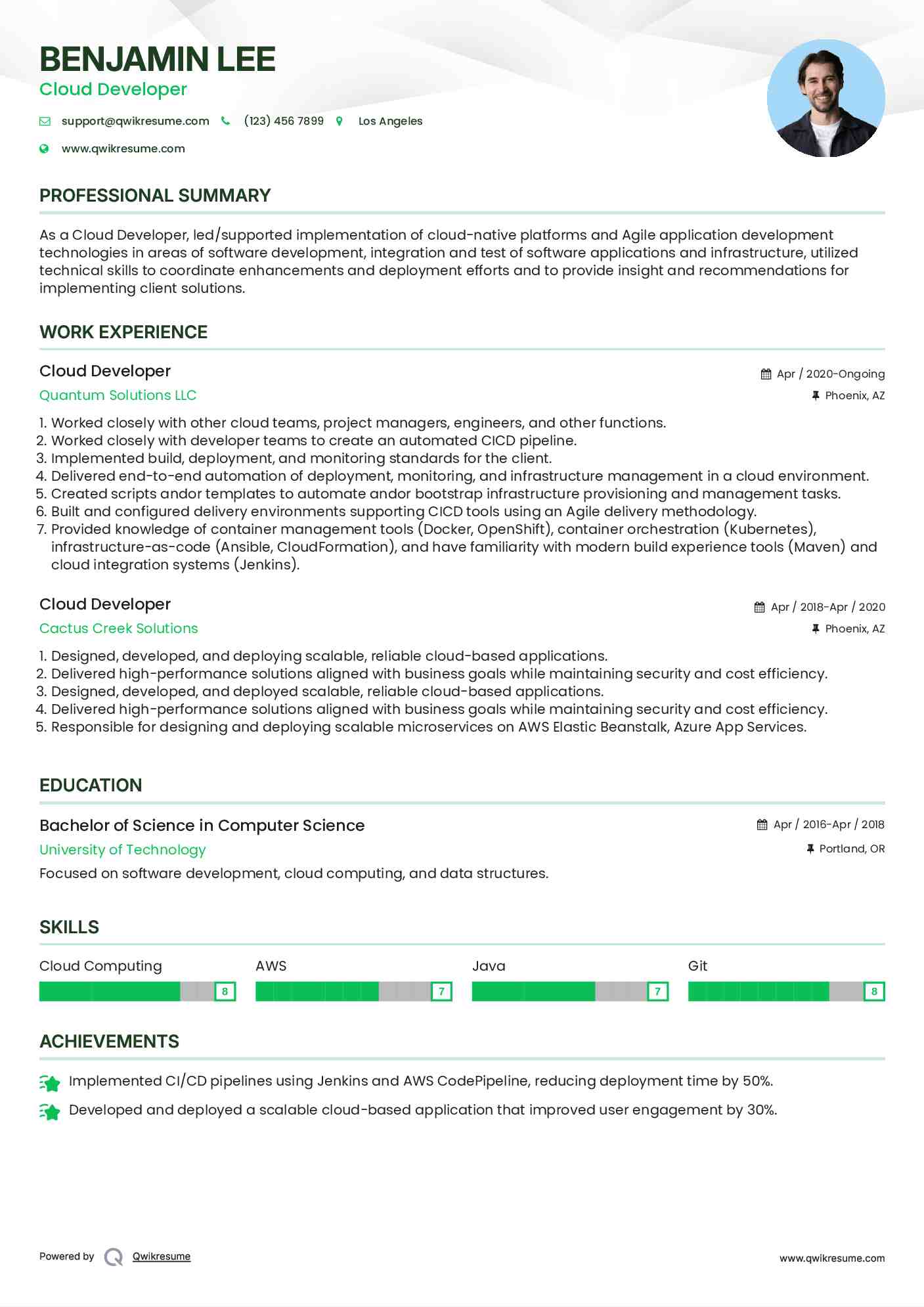 Cloud Developer Resume Model