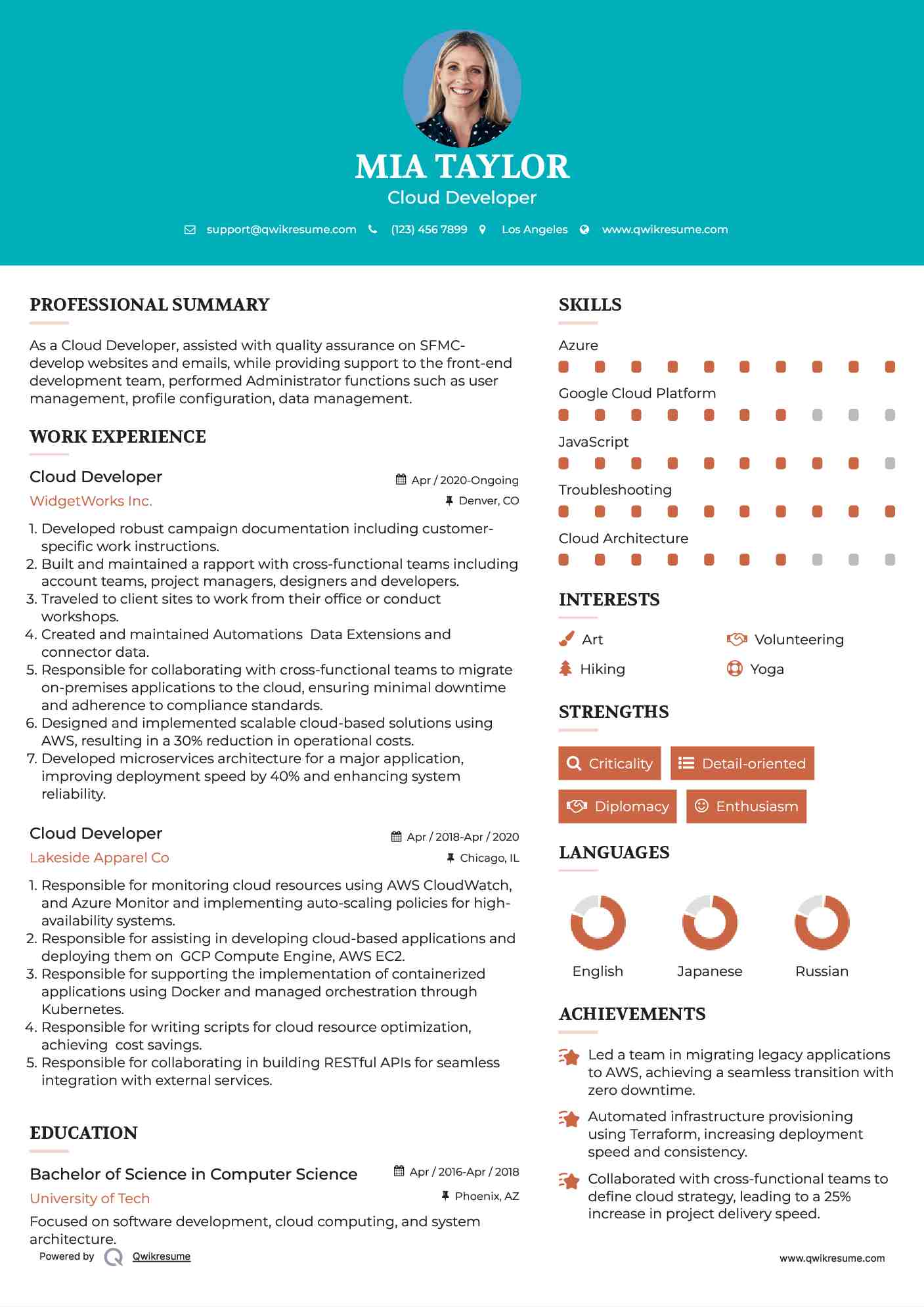 Cloud Developer Resume Model