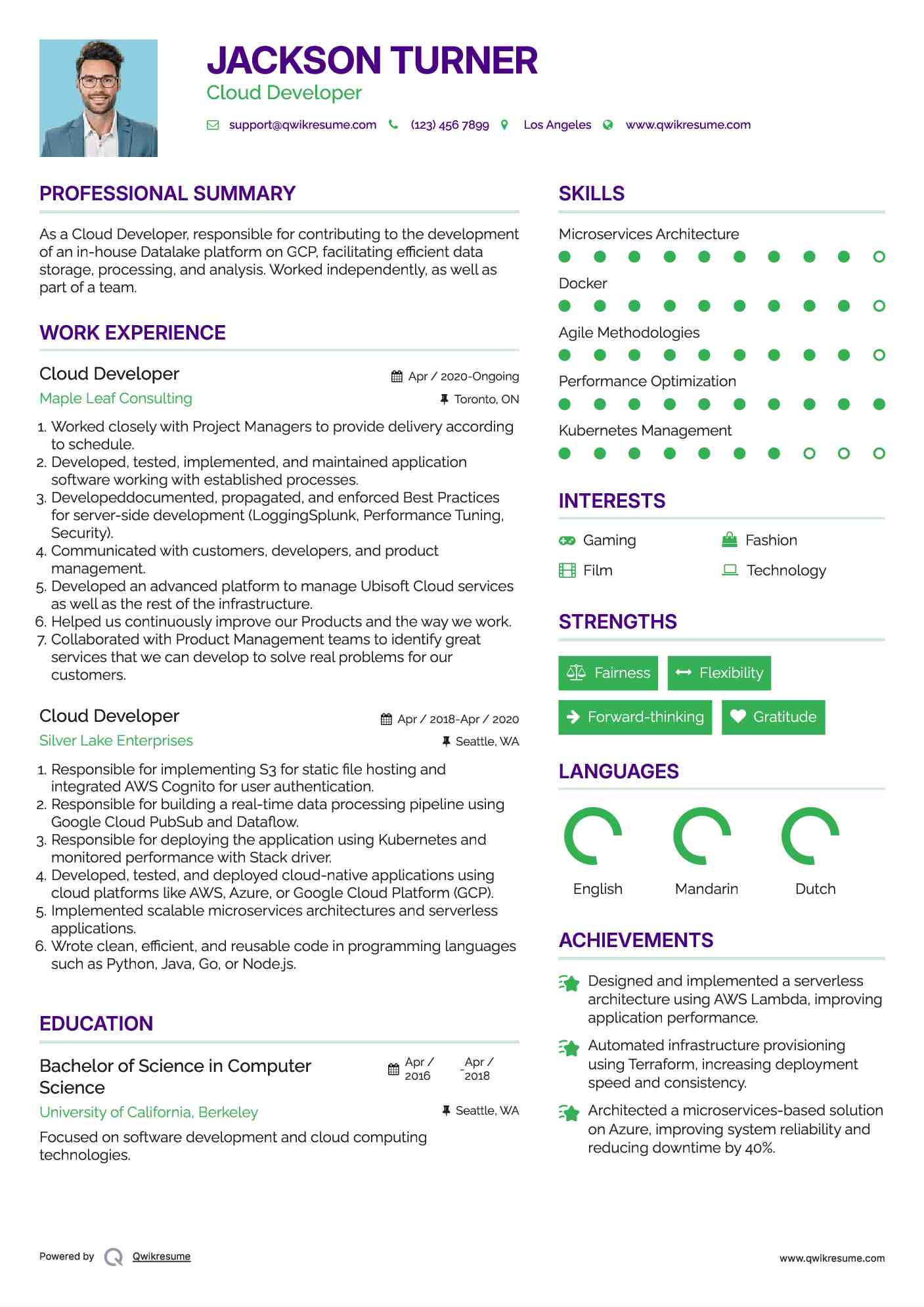 Cloud Developer Resume Template