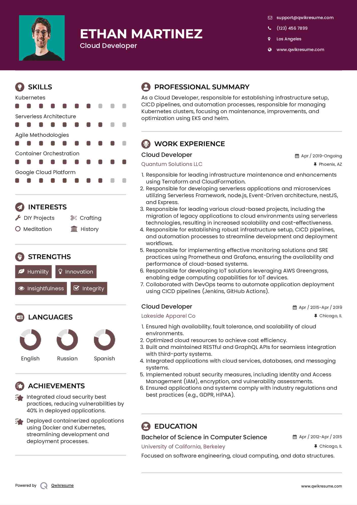 Cloud Developer Resume Template